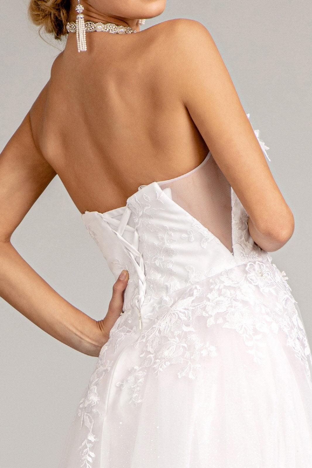 White Bridal Long Strapless Mesh Wedding Dress for $446.99 – The Dress ...