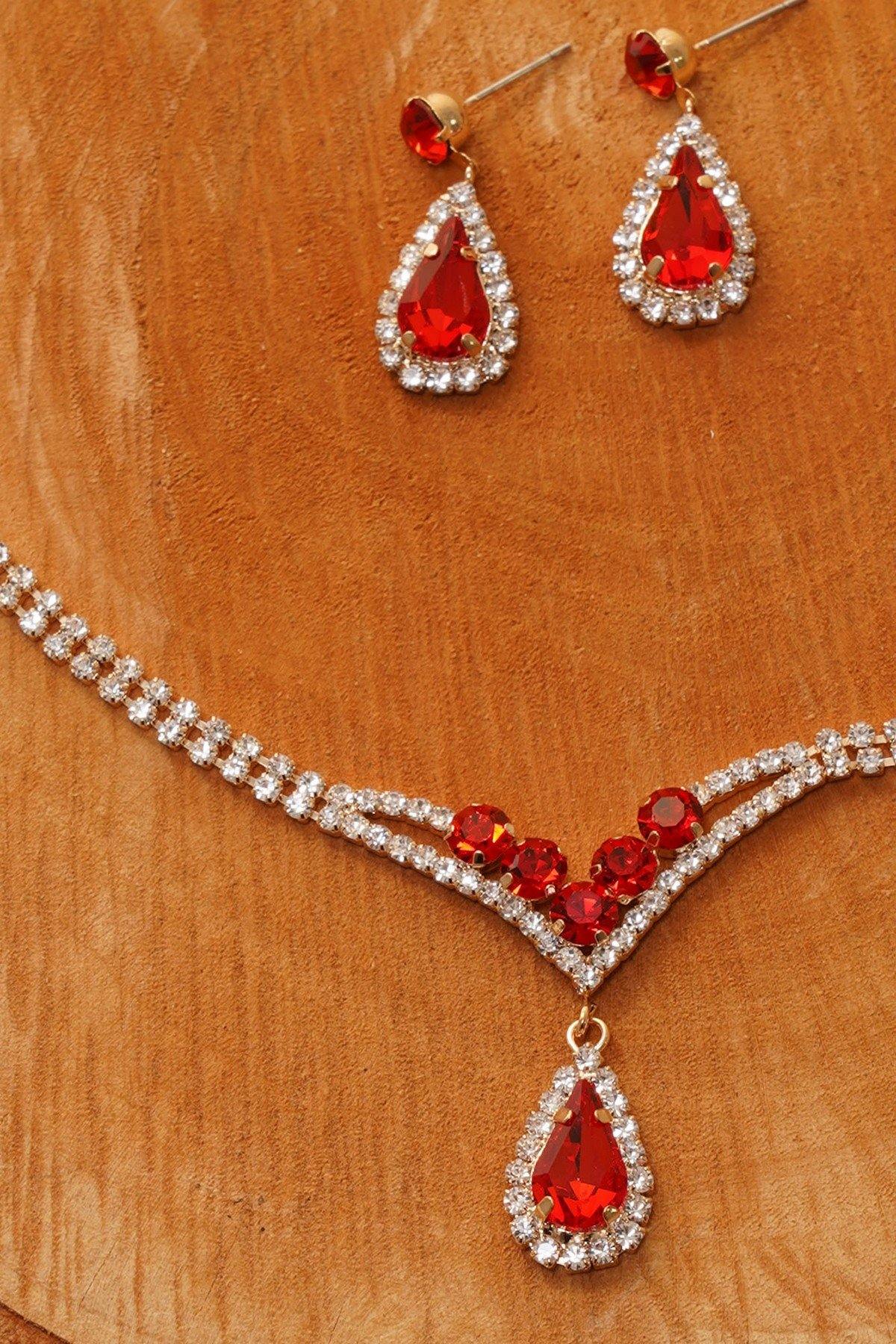Rhinestone Red Prom Jewelry Sets GOLD/RED Bridal Rhinestone