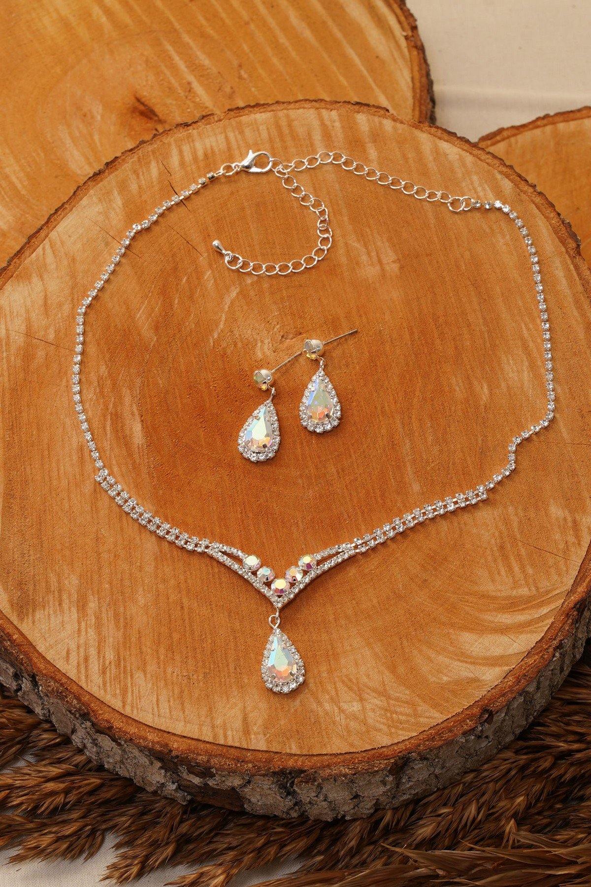Bridal Rhinestone Necklace Set Wedding Jewelry - The Dress Outlet