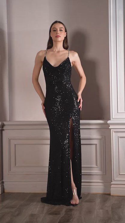 Cinderella Divine CF199 Long  Sequins Metallic Prom Dress