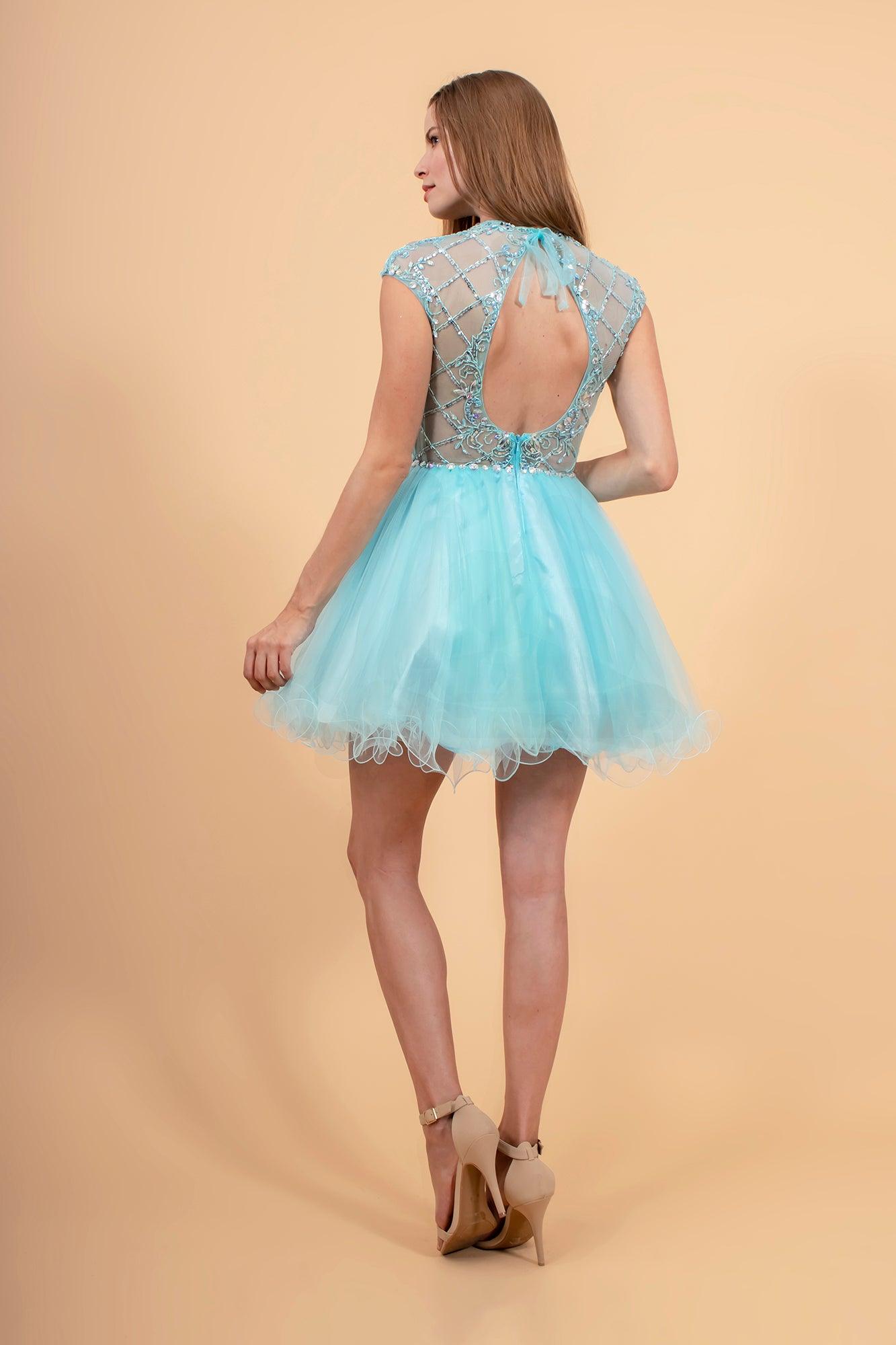 Cap Sleeve Homecoming Short Prom Dress - The Dress Outlet