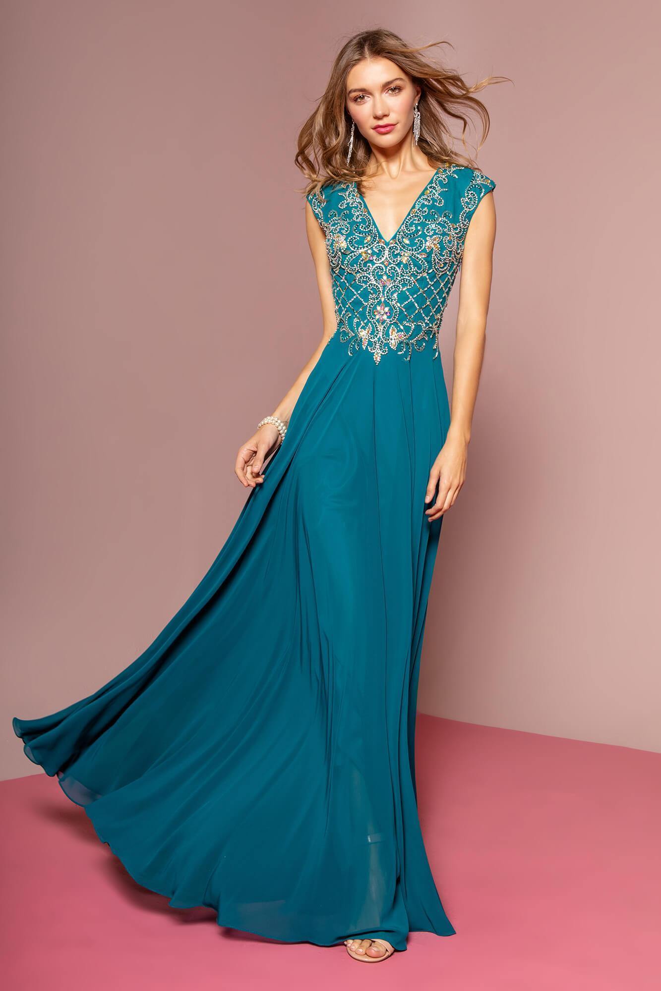 Cap Sleeve Long Prom Dress Sale - The Dress Outlet