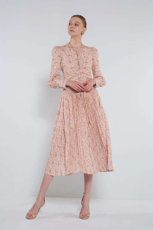 beige bishop sleeve dress Detachable Bishop Sleeve Shimmering Beige Party Dress