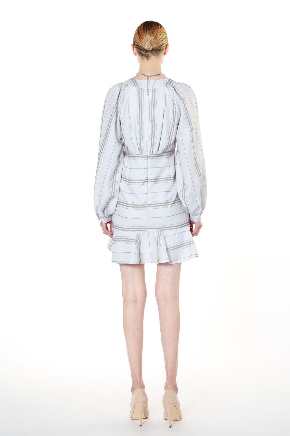 Long Sleeve V Neck Ruffle Mini Dress