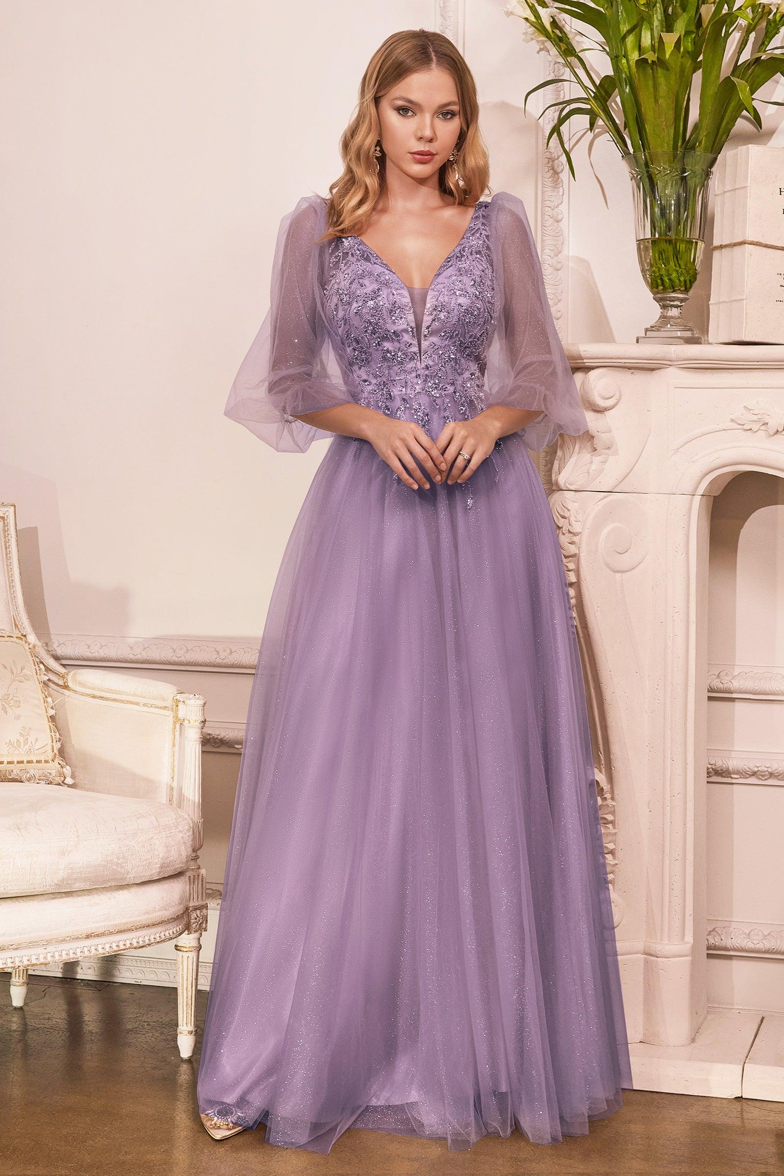 Long Sleeve Mother of the Bride Long Tulle Dress English Violet