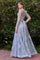 Long Sleeve Plus Size Evening Dress Silver