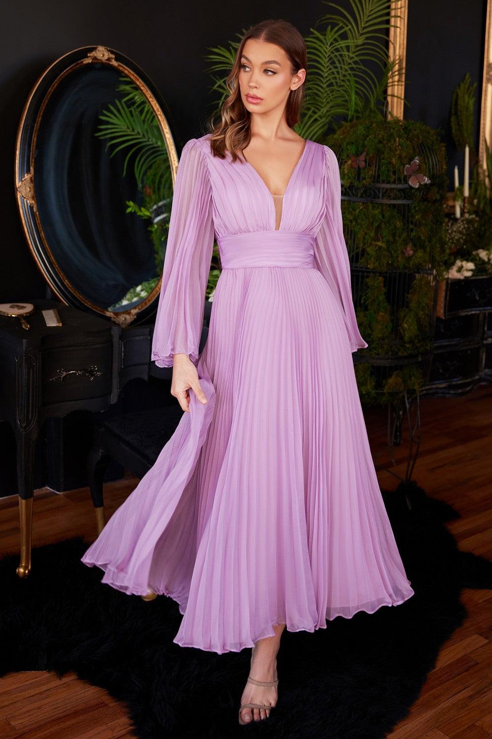 Pleated Chiffon Formal Gown Lavender