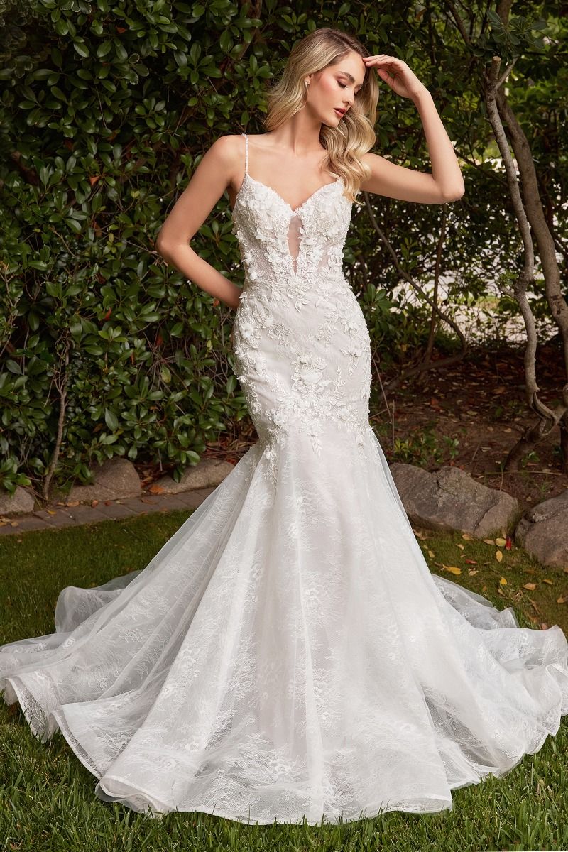 Off White Nude Cinderella Divine CD856W Bridal Long Spaghetti Strap Lace Mermaid Wedd for $695.0 ...