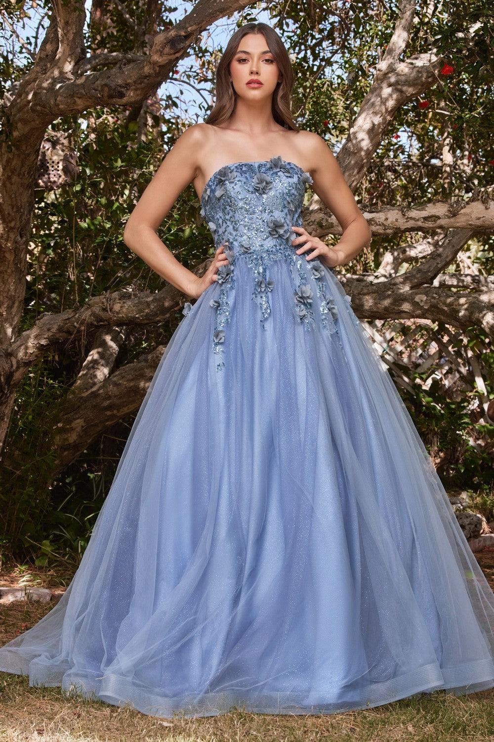 Long Off Shoulder Prom Gown Smoky Blue