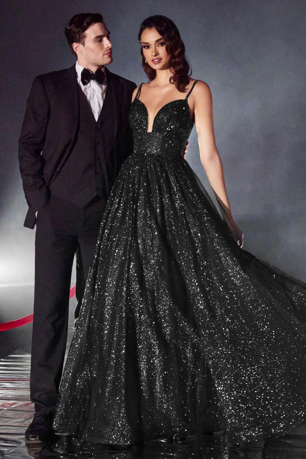 Prom Dresses Long Layered Glittered Ball Gown Black