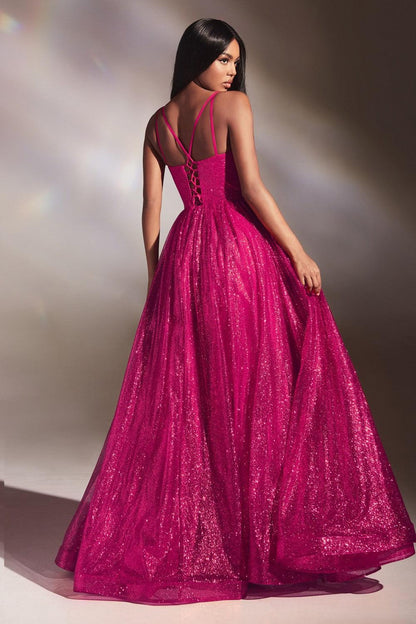 Prom Dresses Long Layered Glittered Ball Gown Fuchsia