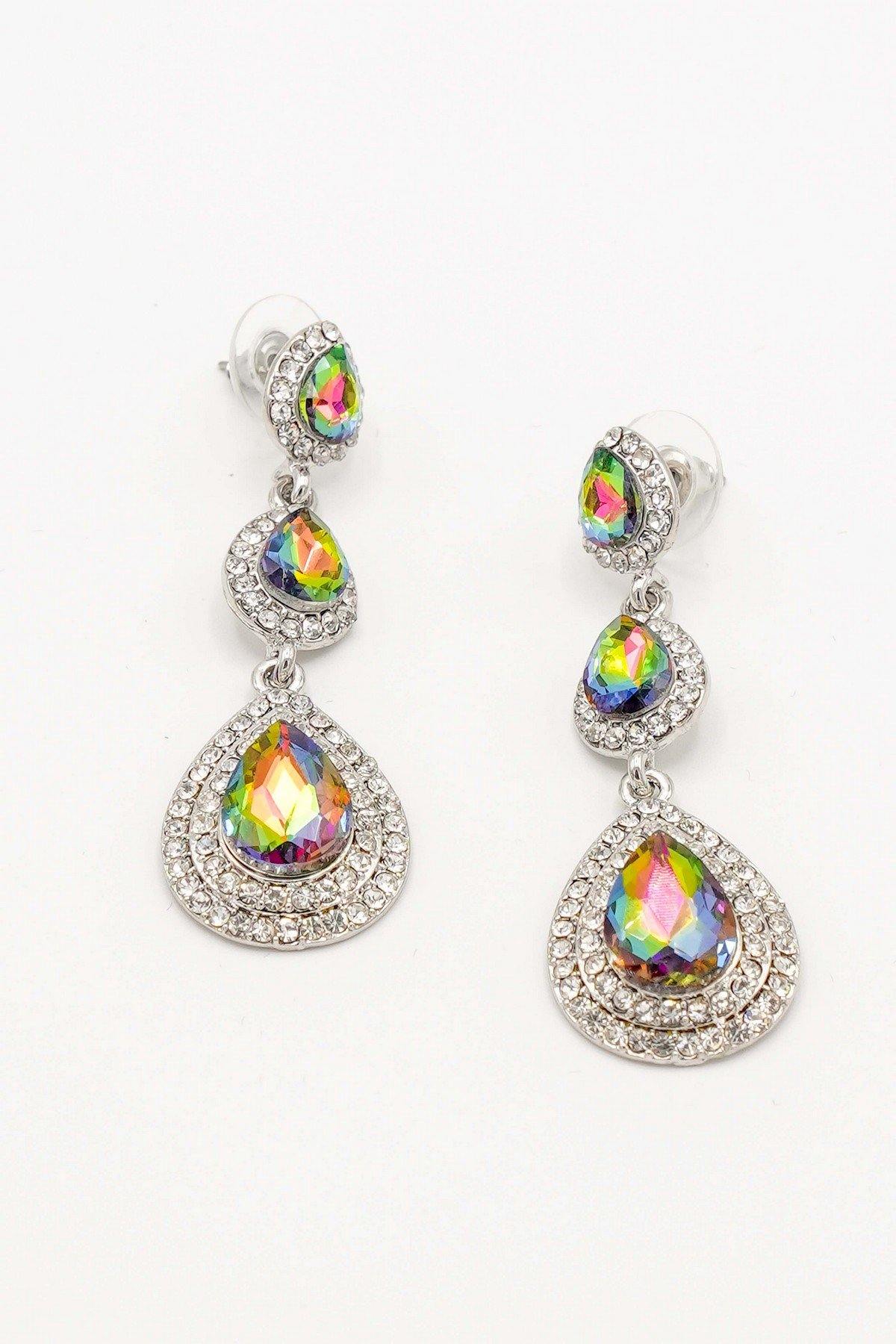 Clear Diamante Teardrop Rhinestone Earrings - The Dress Outlet