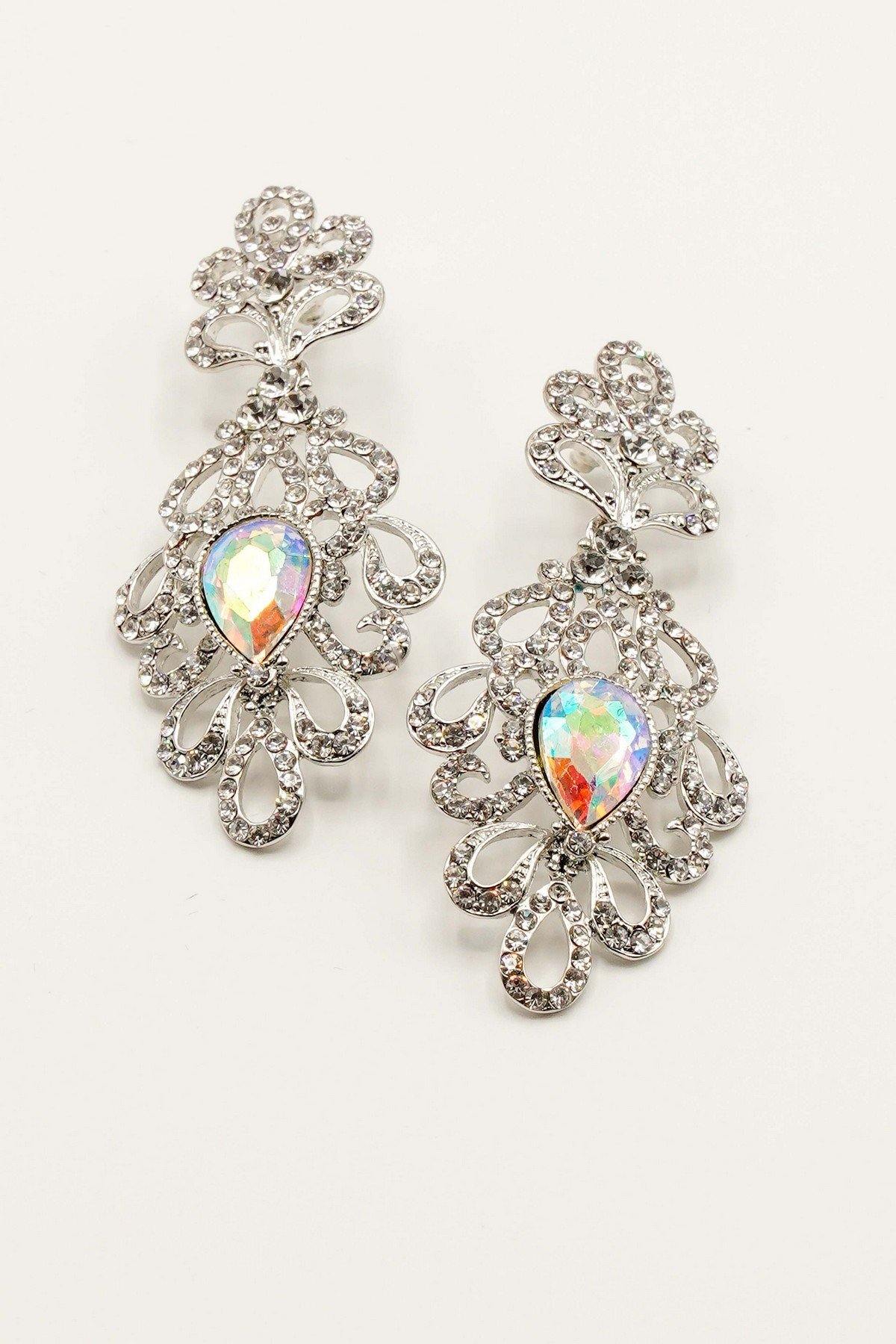 Clear Diamante Teardrop Rhinestone Earrings