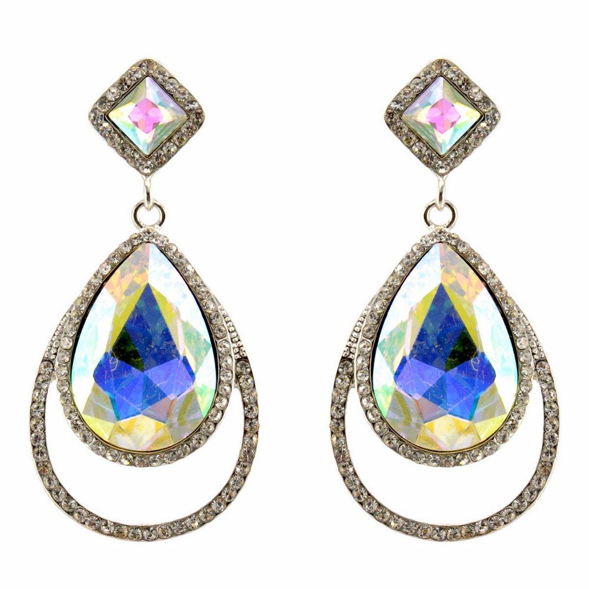 Clear Diamante Teardrop Shaped Rhinestone Earrings - The Dress Outlet
