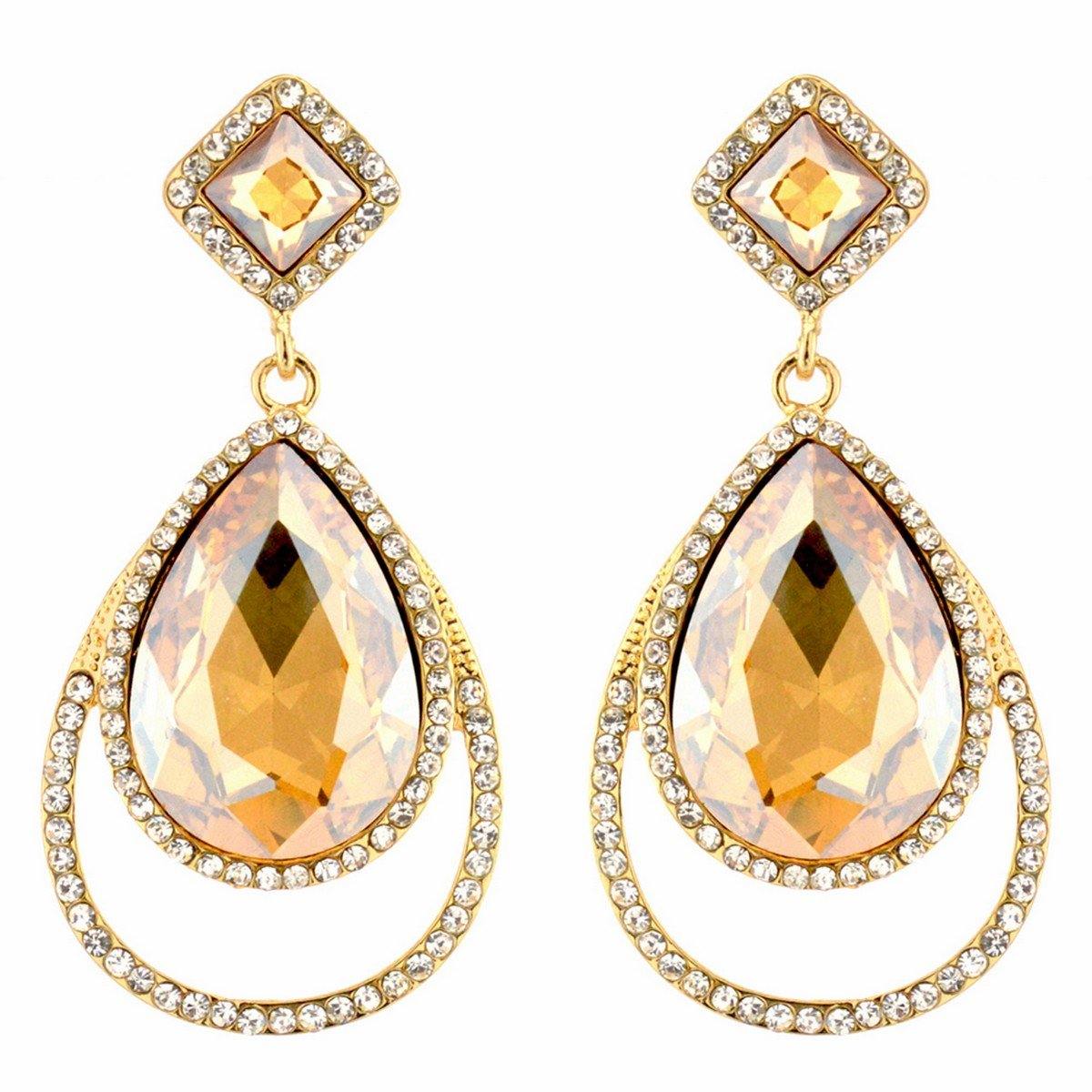 Clear Diamante Teardrop Shaped Rhinestone Earrings - The Dress Outlet