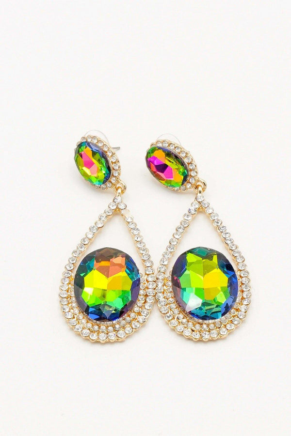 Cluster Teardrop Rhinestone Clear Diamante Earrings