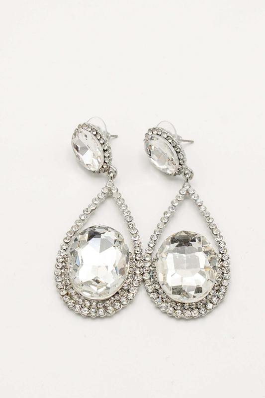 Cluster Teardrop Rhinestone Clear Diamante Earrings - The Dress Outlet