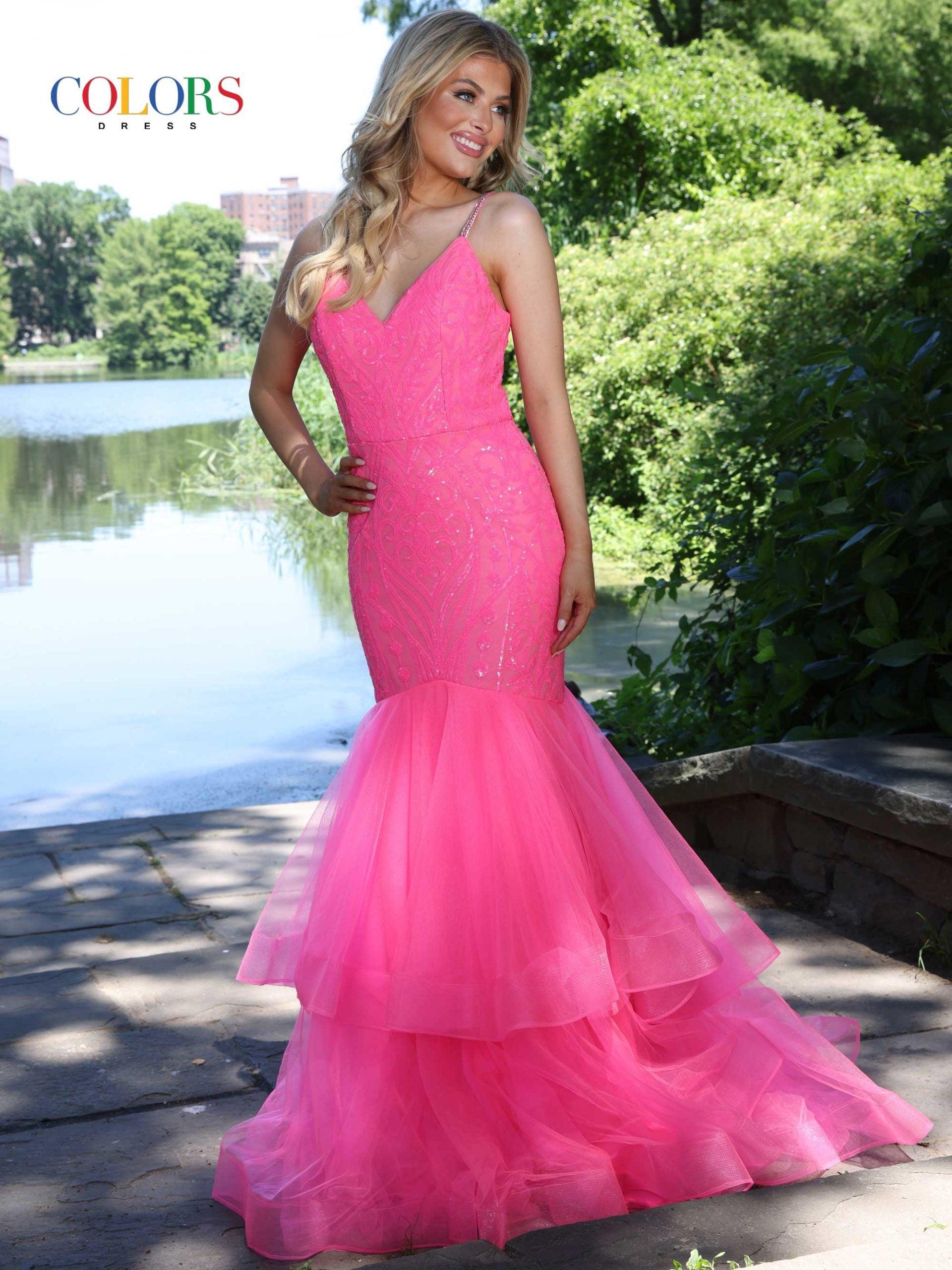 Colors Fitted Long Evening Dress 2978 - The Dress Outlet