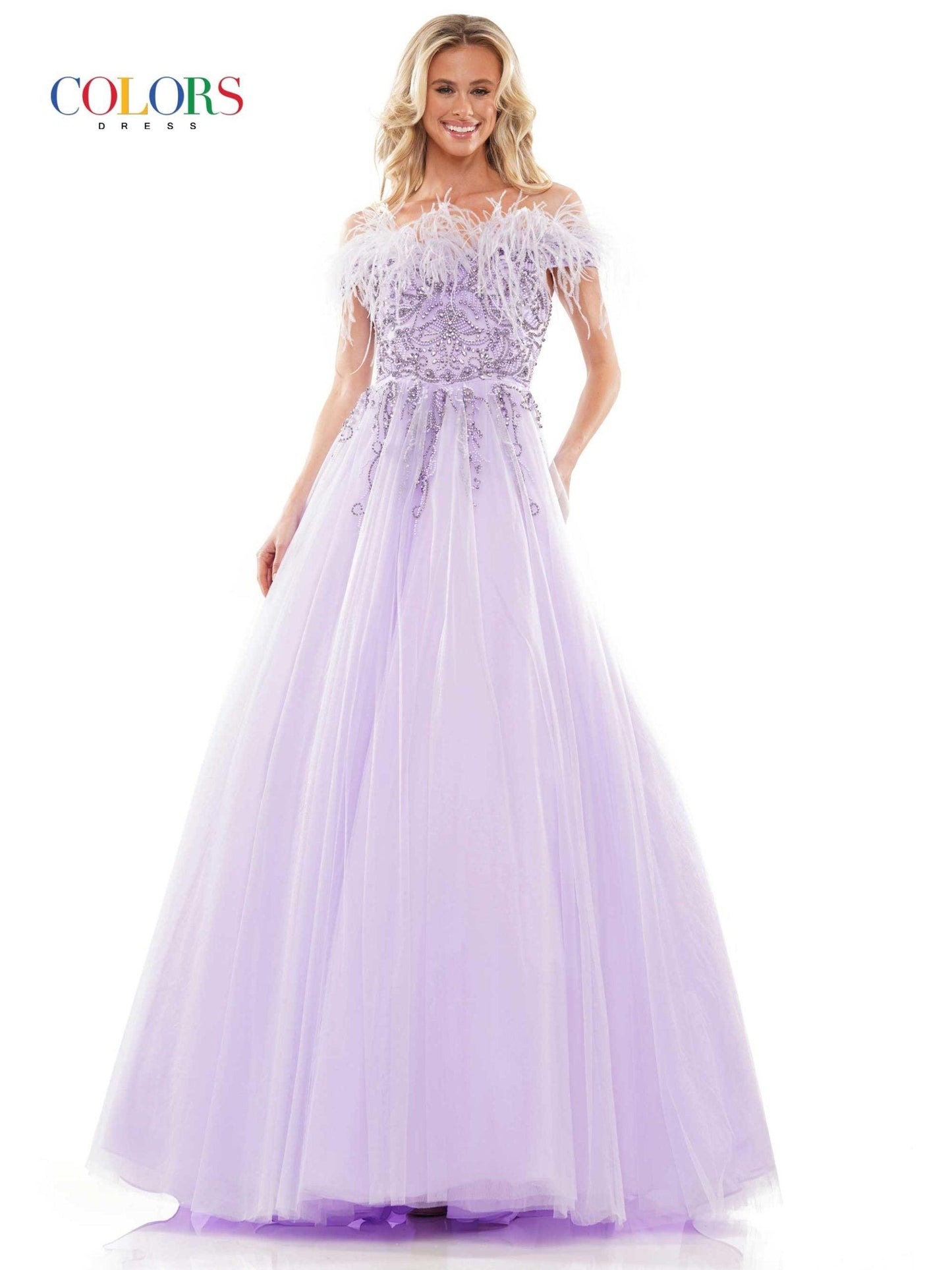 Colors Long A-Line Off Shoulder Prom Dress 2992 - The Dress Outlet