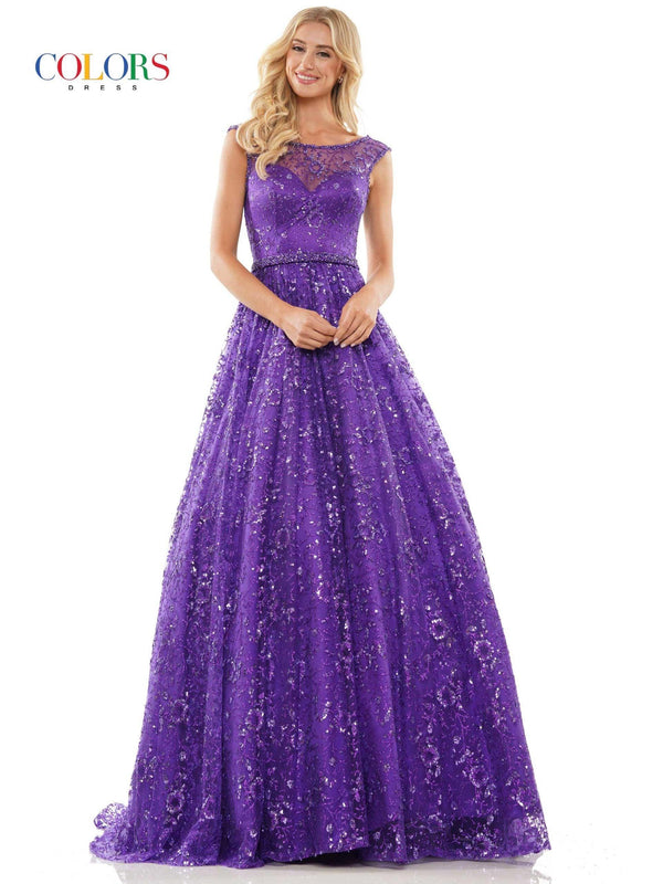 Colors Long Cap Sleeve Evening Dress 2980 - The Dress Outlet