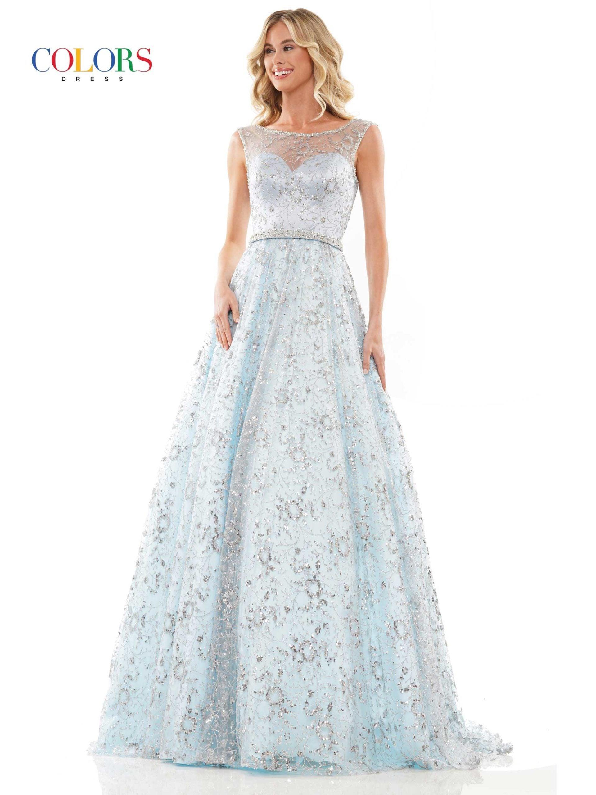 Colors Long Cap Sleeve Evening Dress 2980 - The Dress Outlet