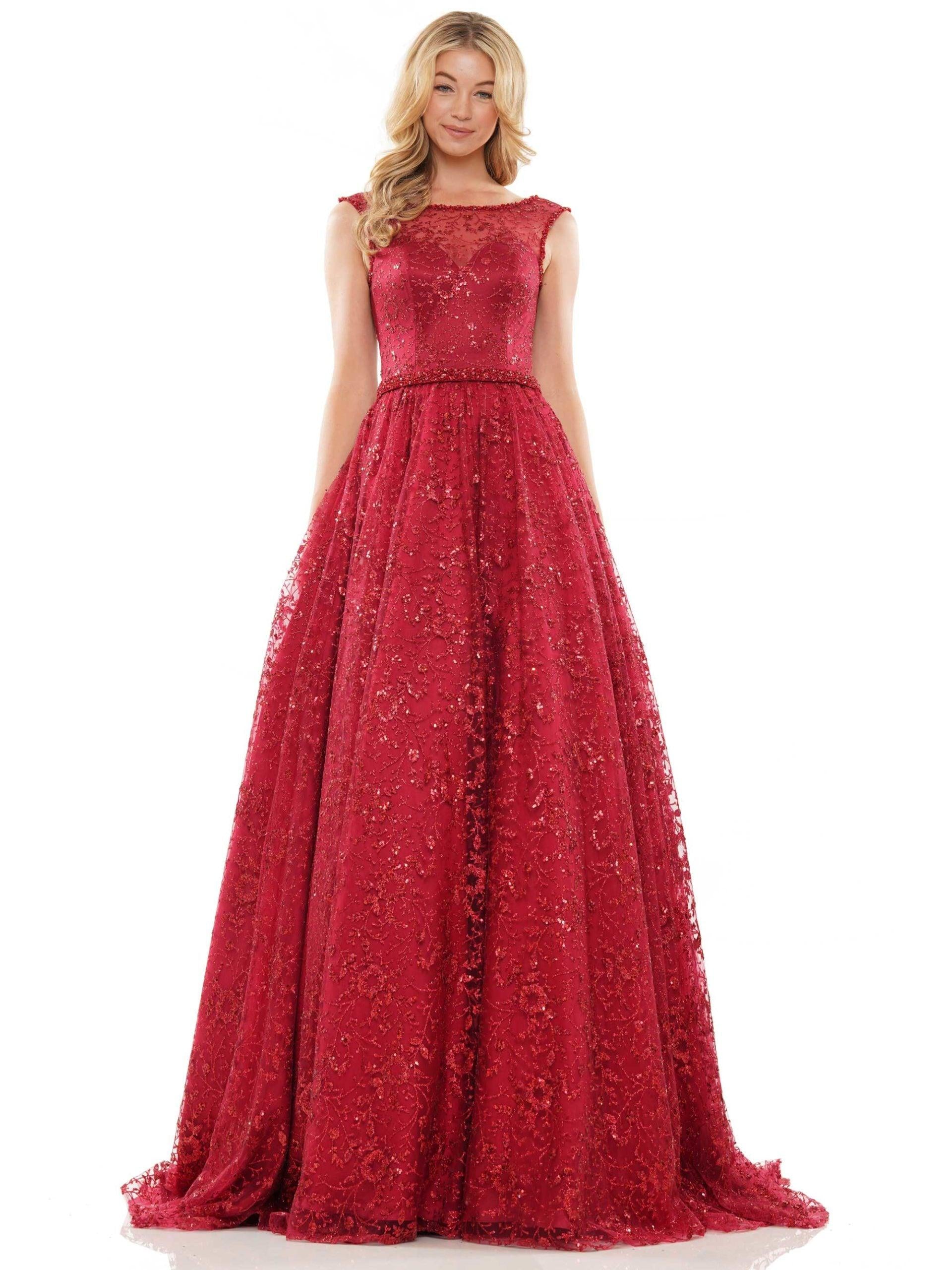 Deep Green Colors 2980 Colors Long Cap Sleeve Evening Dress
