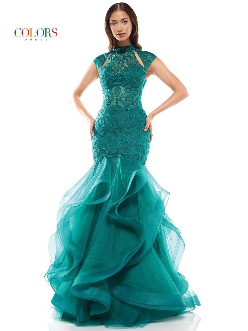 Colors Long Cap Sleeve Formal Mermaid Prom Gown 842 - The Dress Outlet