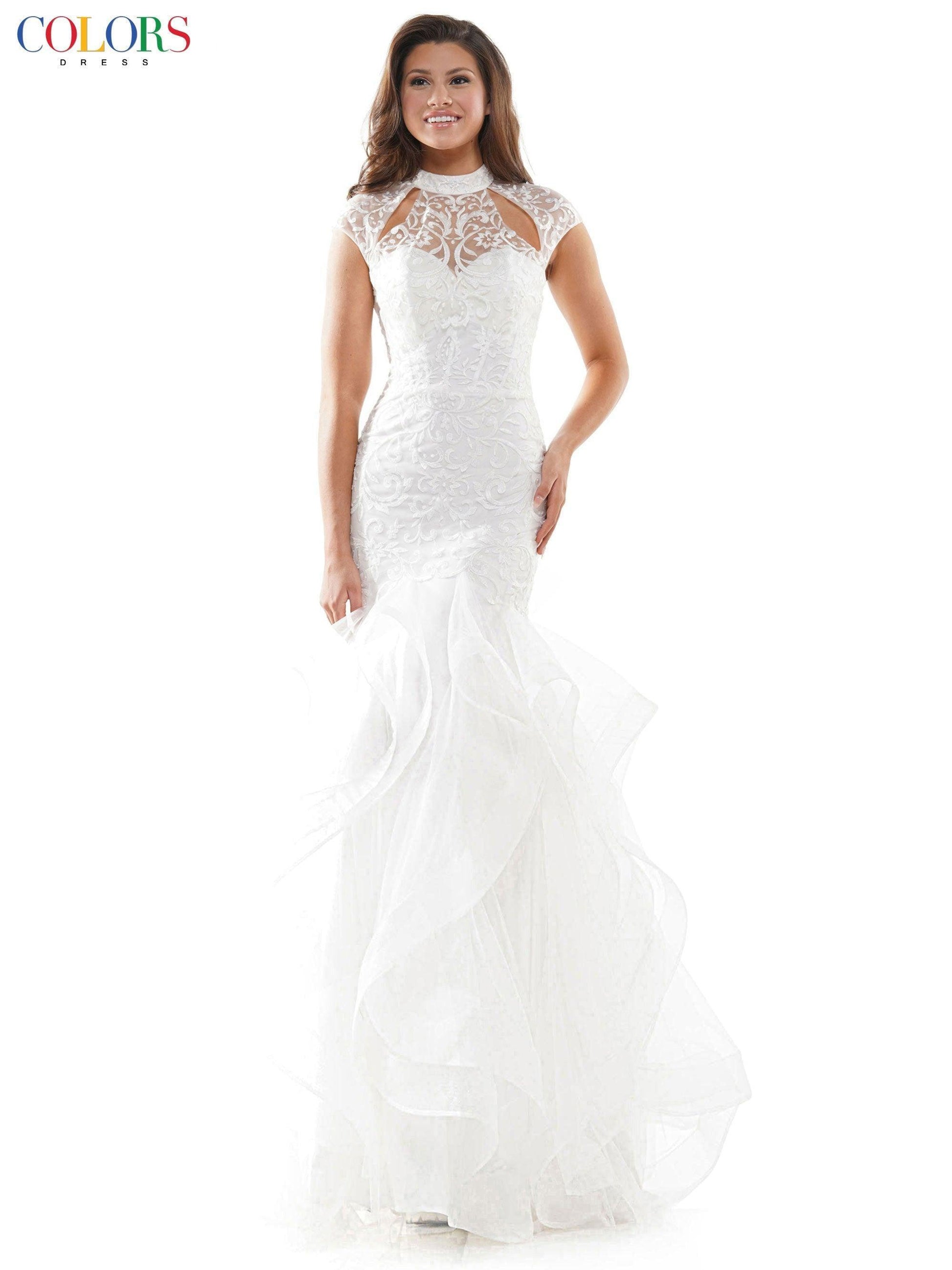 Colors Long Cap Sleeve Formal Mermaid Prom Gown 842 - The Dress Outlet