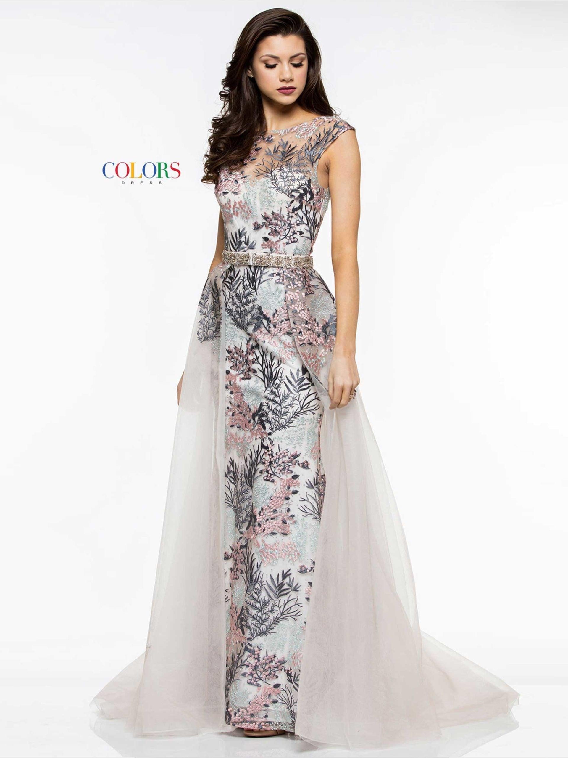 Colors Long Cap Sleeve Formal Prom Dress 1830 - The Dress Outlet