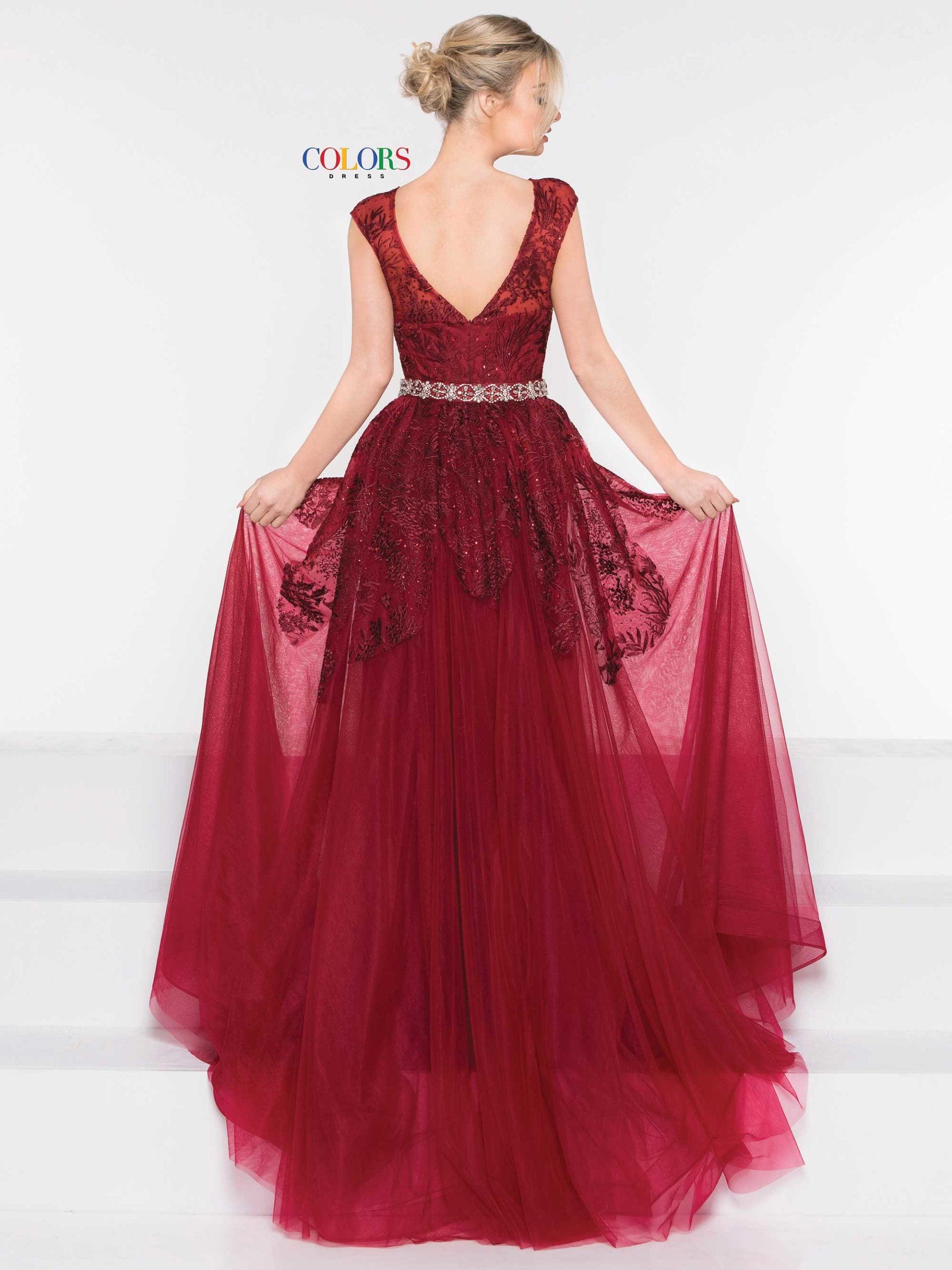 Colors 1830 Colors Long Cap Sleeve Formal Prom Dress