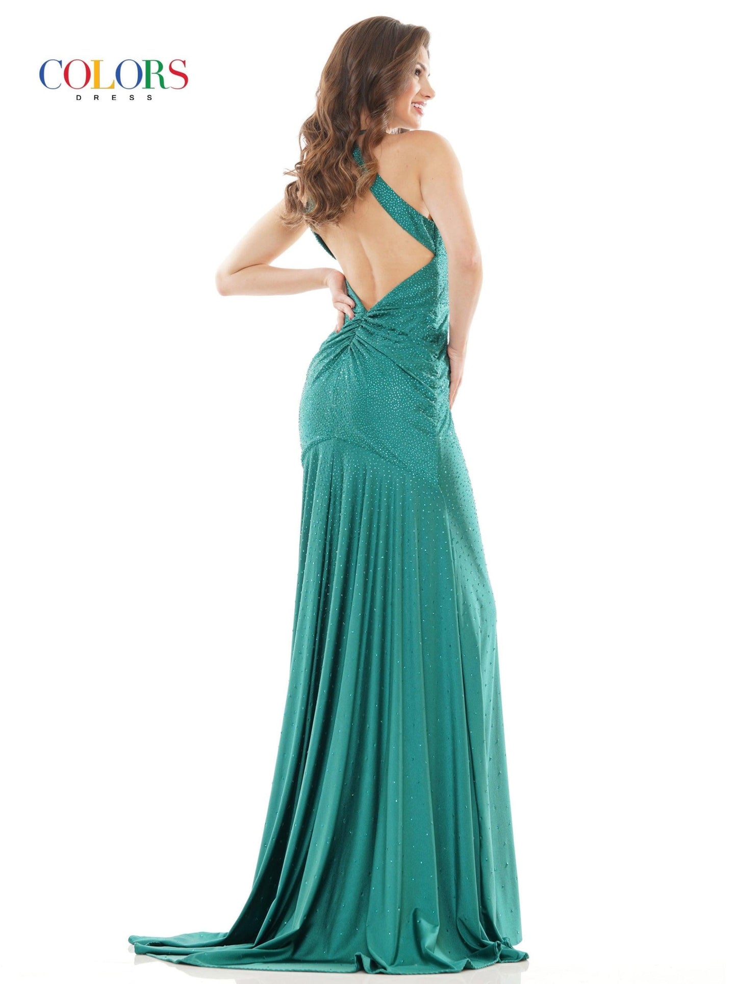 Colors Long Formal Beaded Halter Prom Dress 2658 - The Dress Outlet