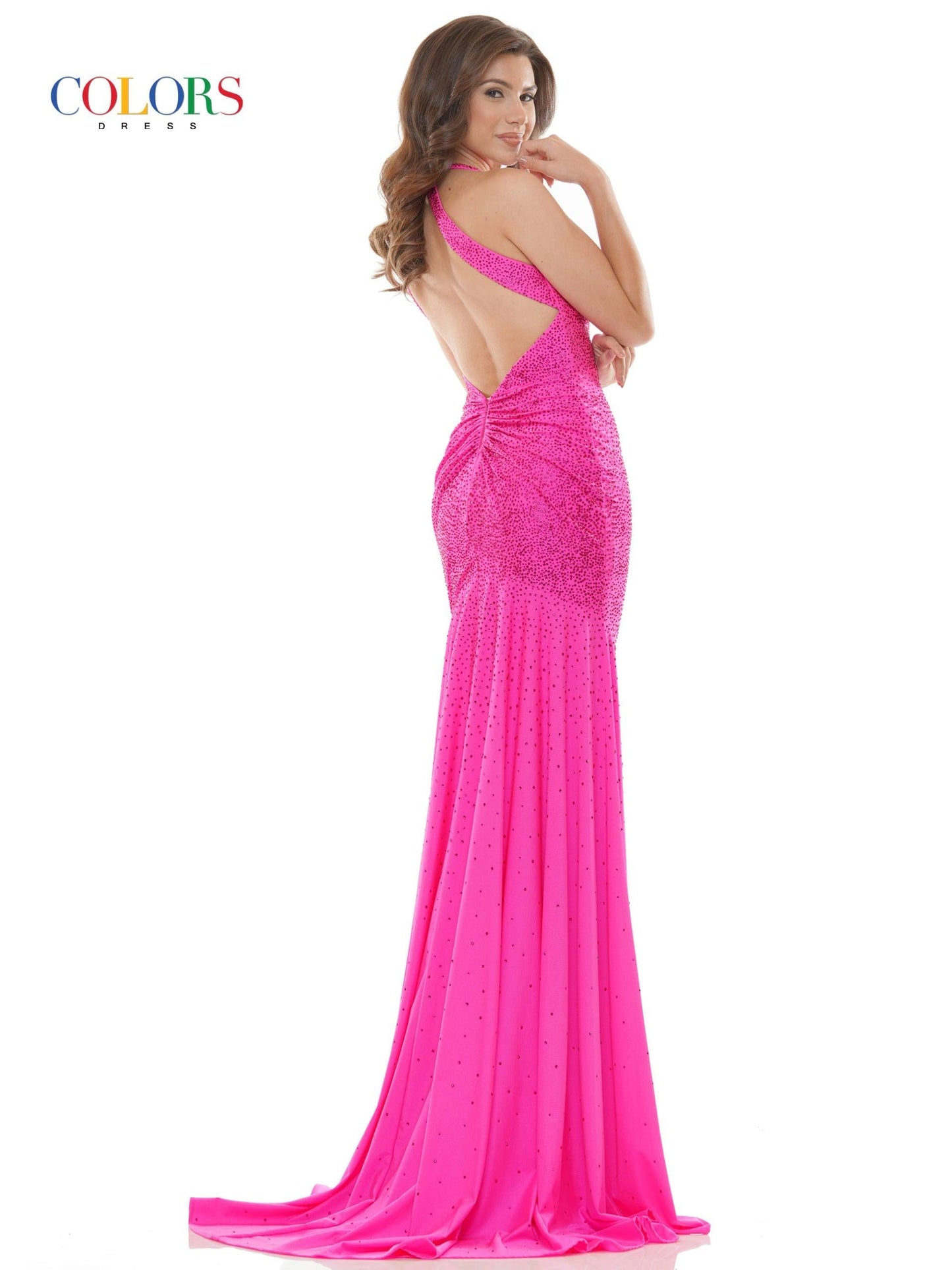 Colors Long Formal Beaded Halter Prom Dress 2658 - The Dress Outlet