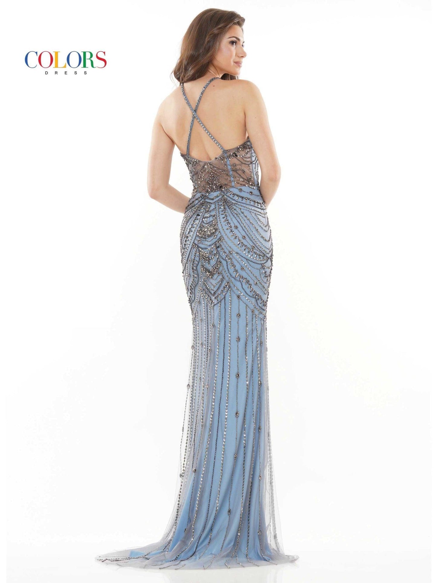 Colors Long Formal Beaded Halter Prom Dress 2722 - The Dress Outlet