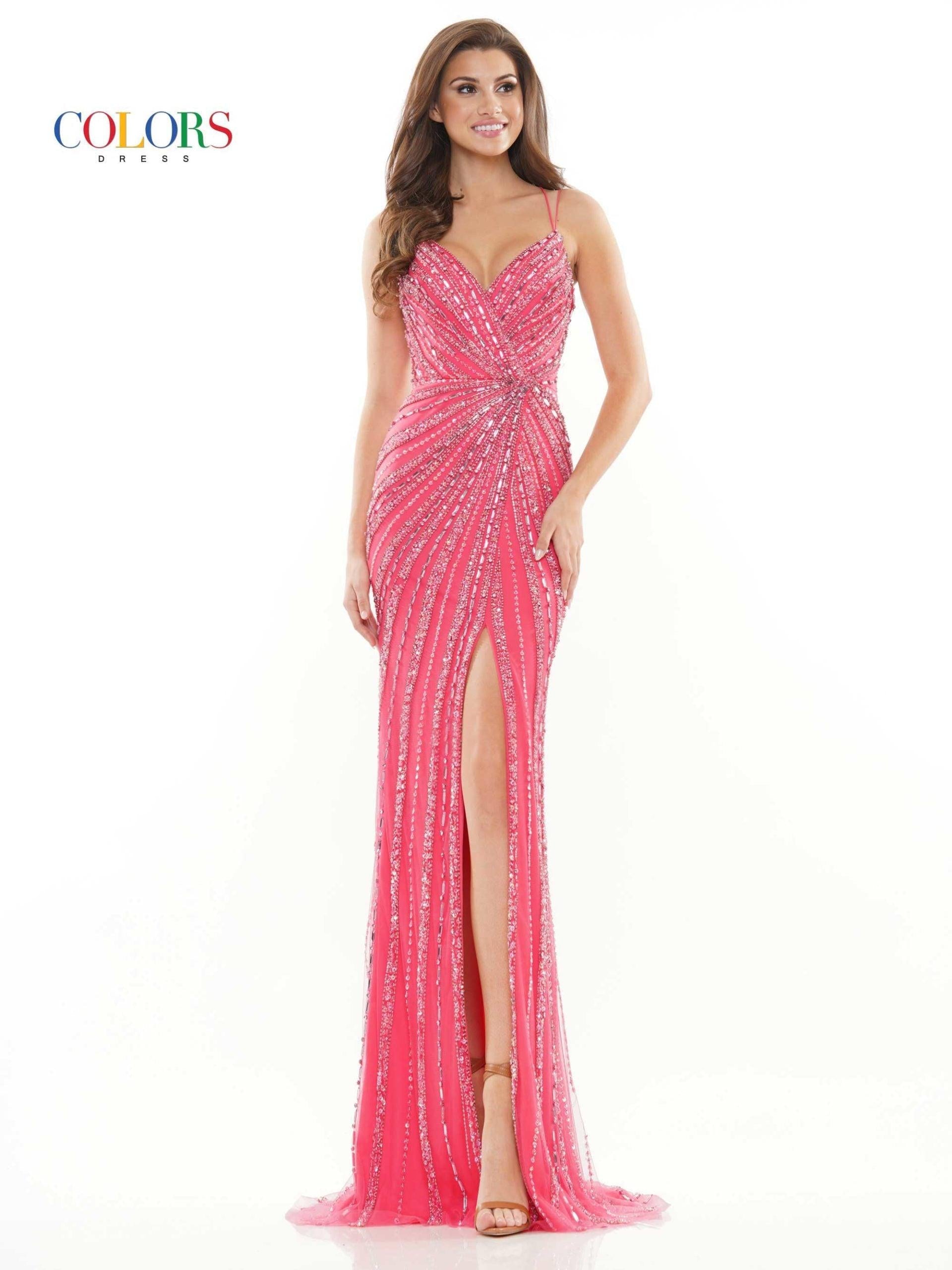 Colors 2685 Colors Long Formal Beaded Mesh Prom Dress