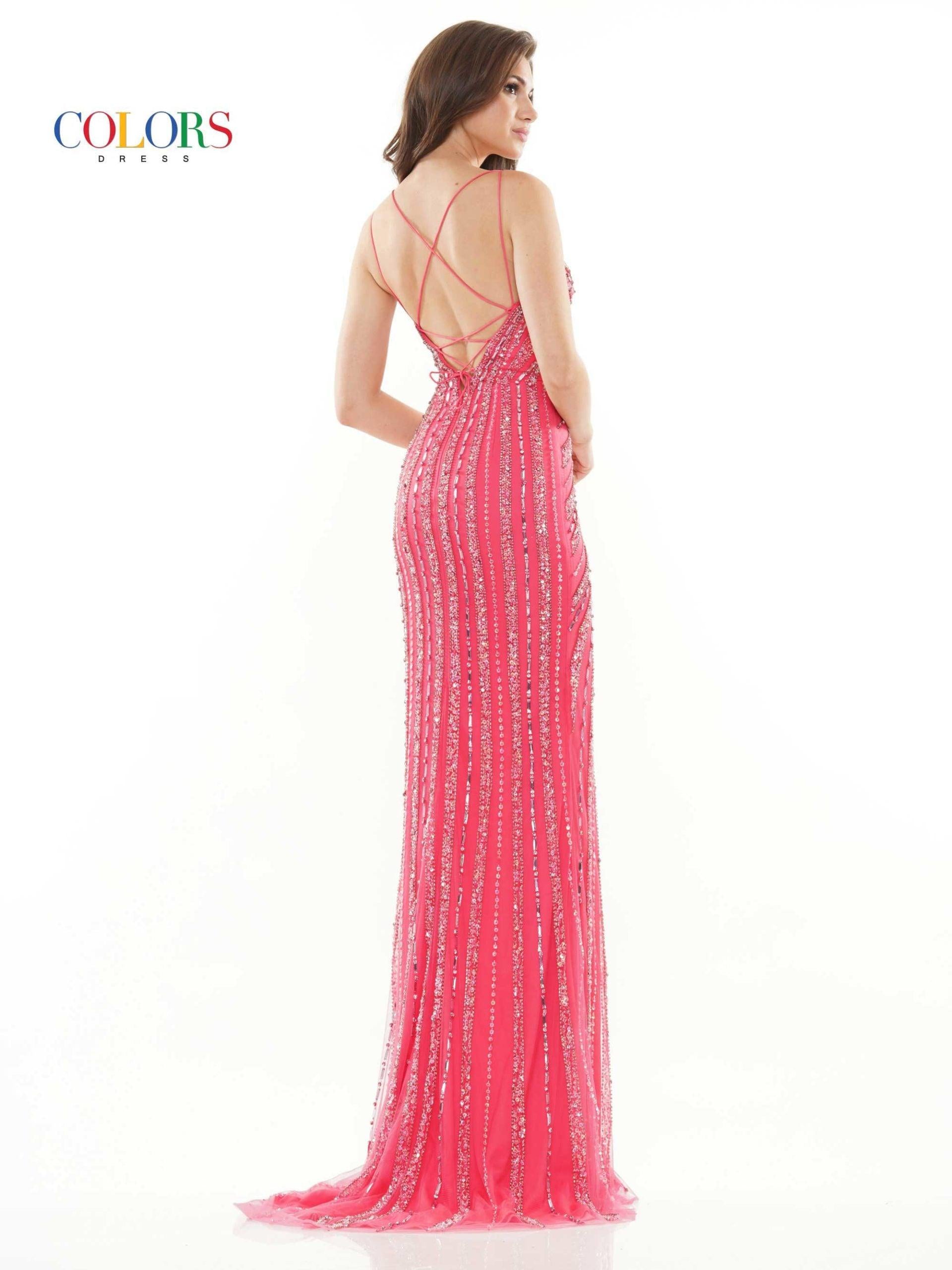 Colors 2685 Colors Long Formal Beaded Mesh Prom Dress