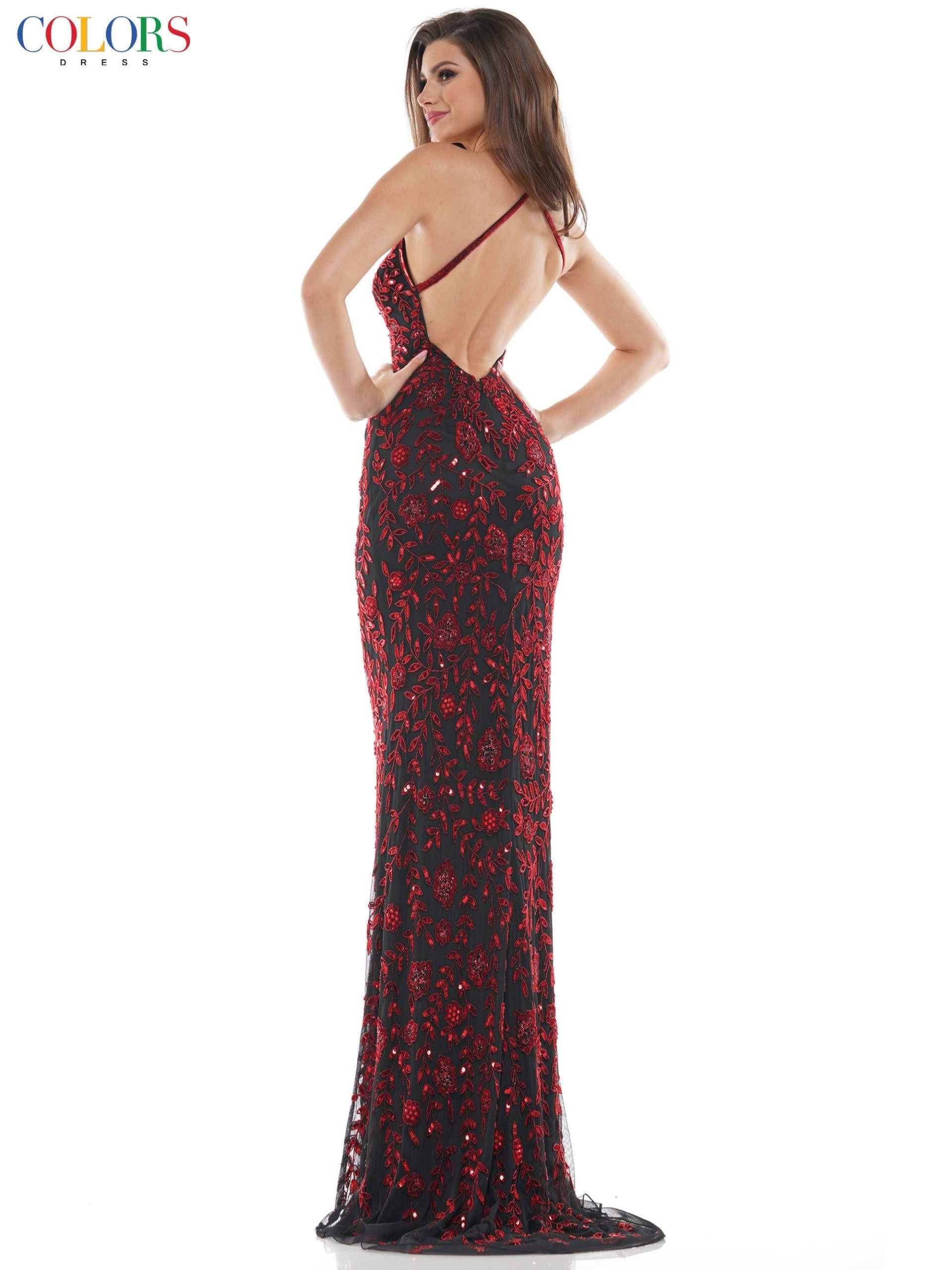 Colors Long Formal Fitted Halter Dress 113 - The Dress Outlet