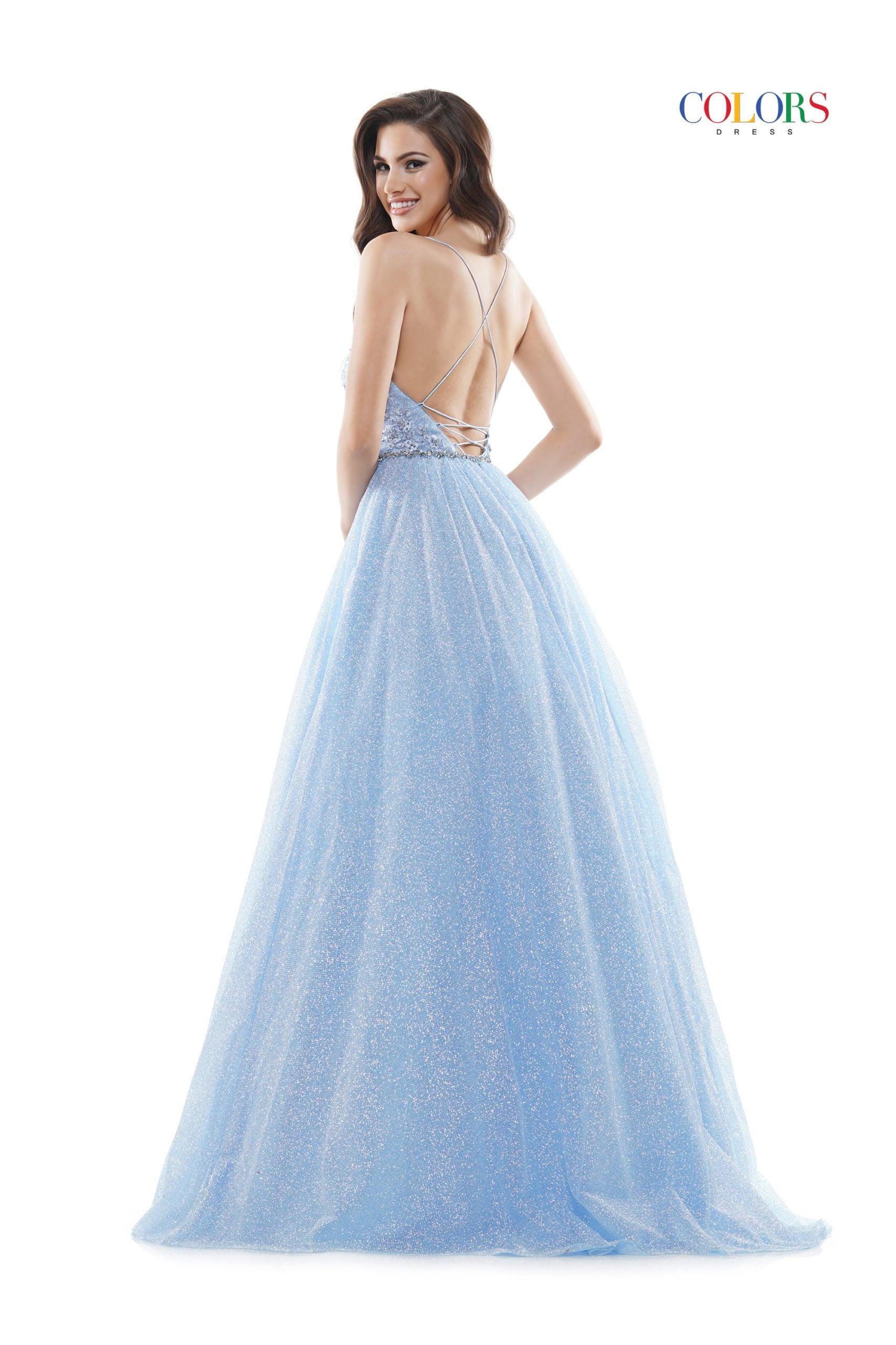 Light Blue Colors 2480 Colors Long Formal Glitter Mesh Prom Dress