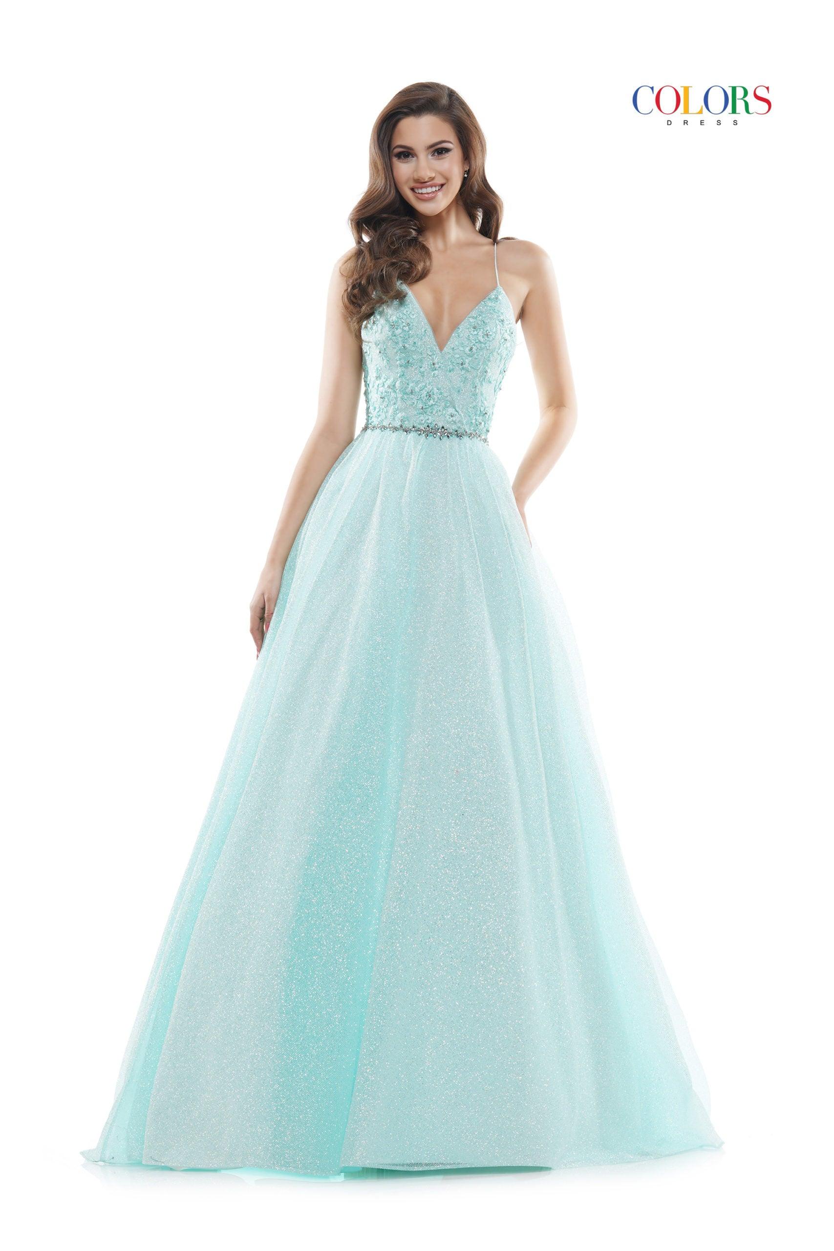 Colors 2480 Colors Long Formal Glitter Mesh Prom Dress