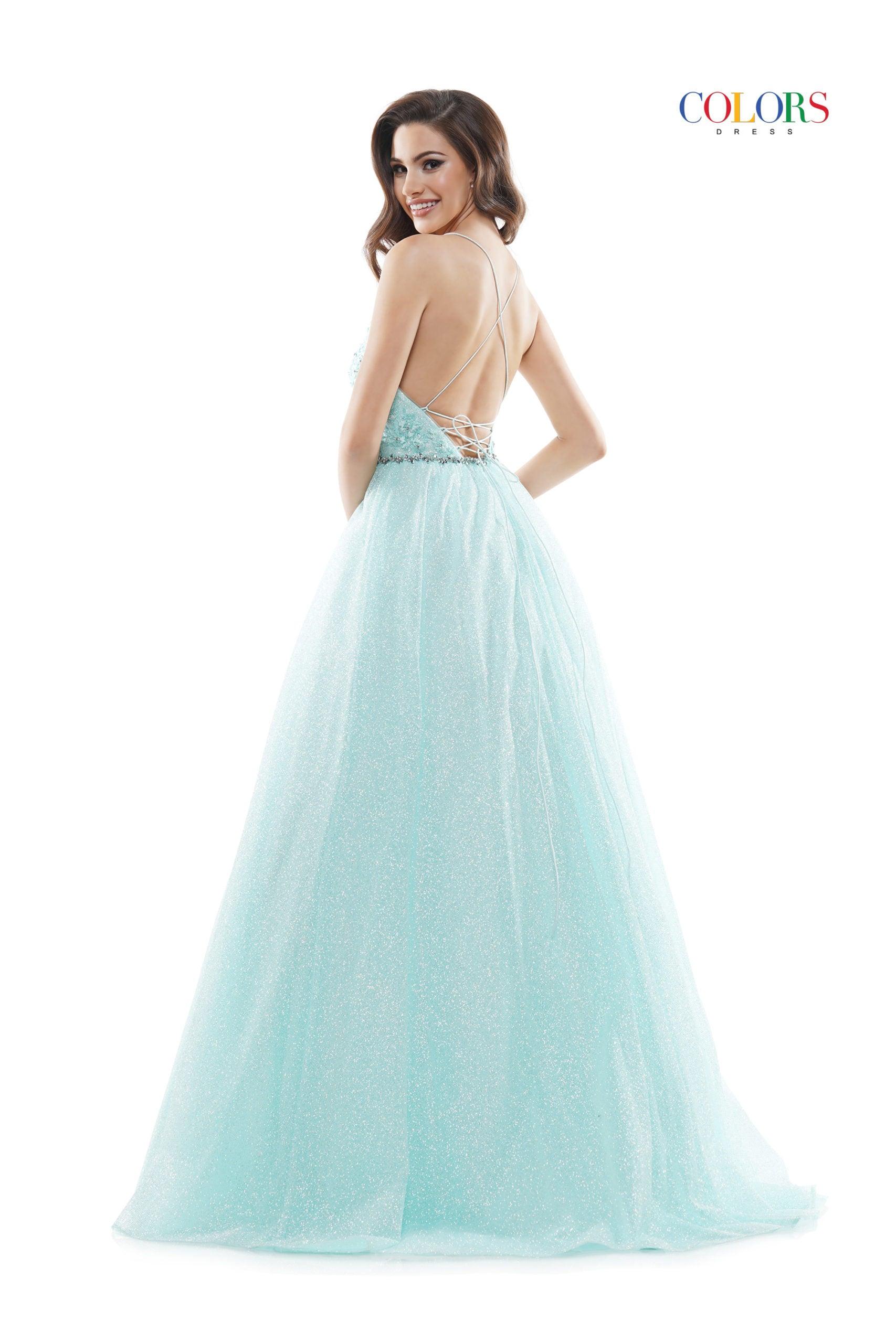 Glitter prom dresses blue sparkly formal long dresses v neck open back    cg21901 main image 1