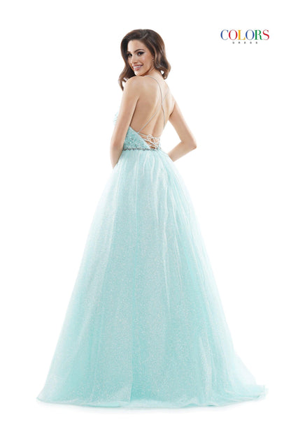 Colors Long Formal Glitter Mesh Prom Dress 2480 - The Dress Outlet