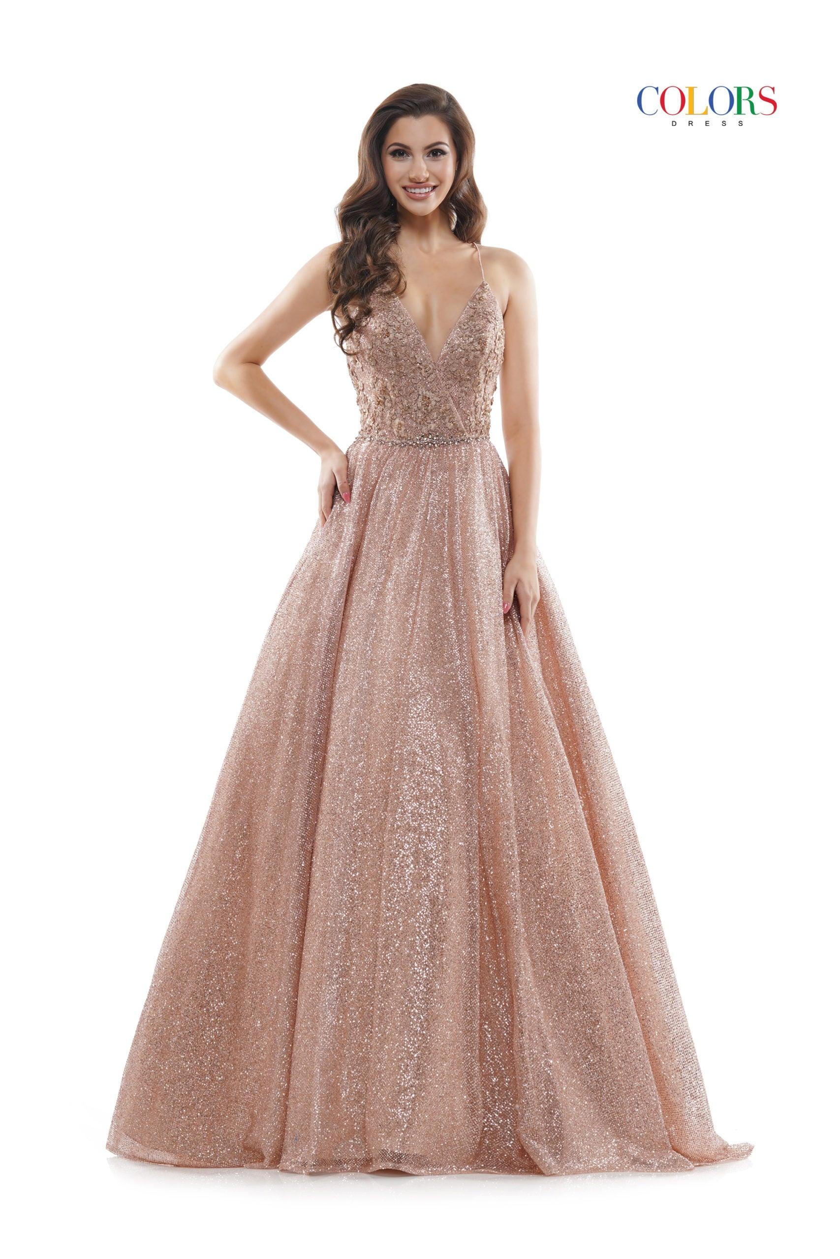 Colors Long Formal Glitter Mesh Prom Dress 2480 - The Dress Outlet