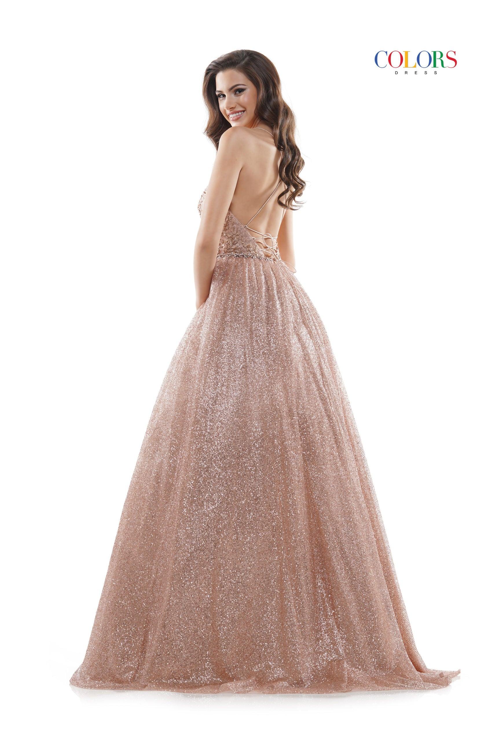Colors 2480 Colors Long Formal Glitter Mesh Prom Dress
