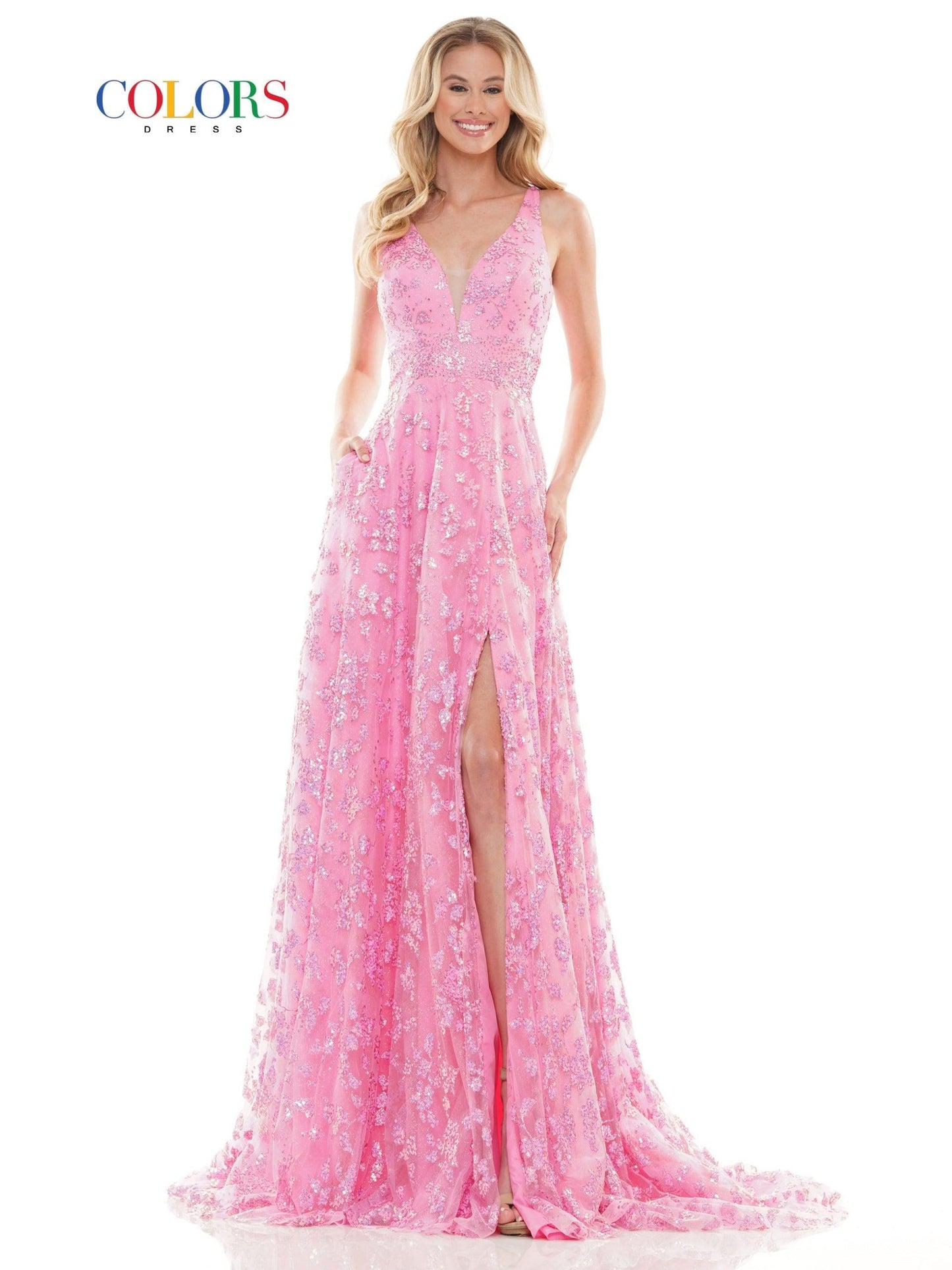 Colors Long Formal Glitter Mesh Prom Dress 2742 - The Dress Outlet