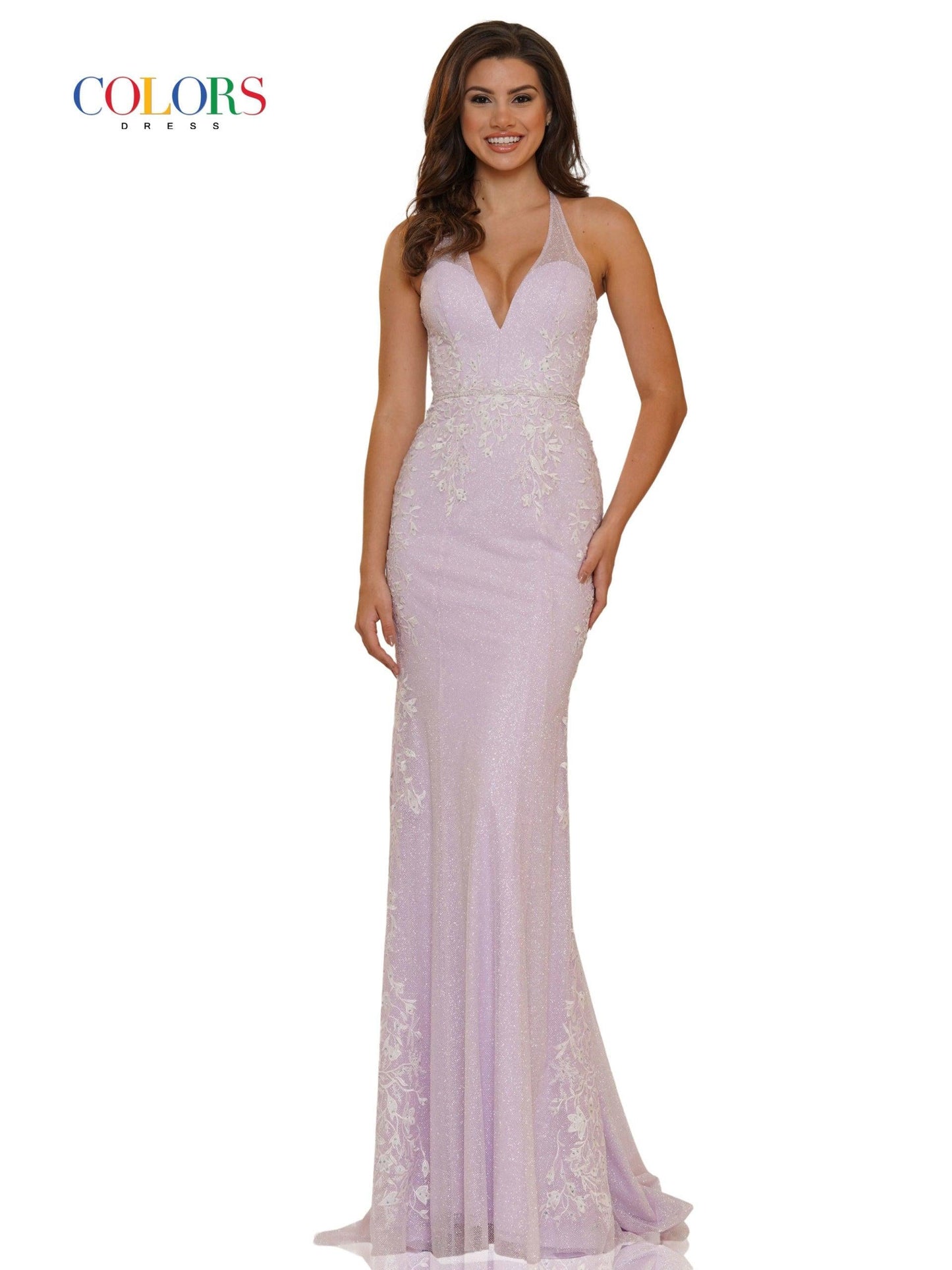 Colors Long Formal Halter Fitted Prom Dress 2686 - The Dress Outlet