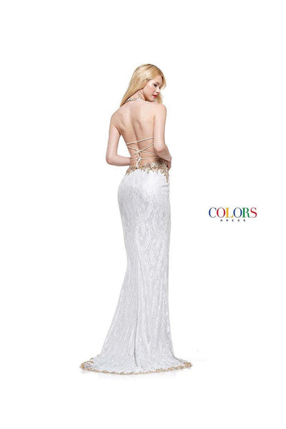 Colors Long Fitted with Slit Lace Dress 2225 - The Dress Outlet