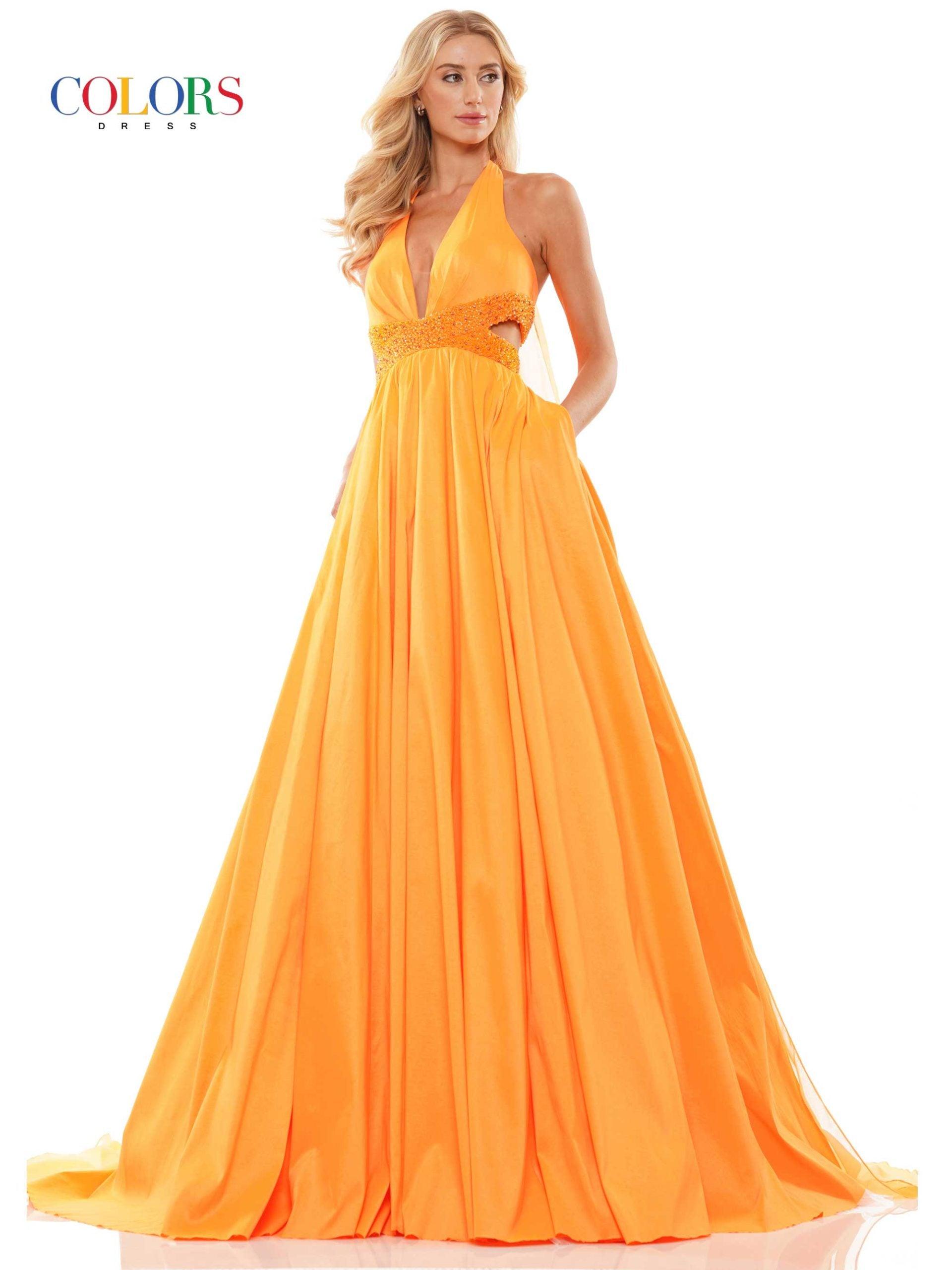Colors Long Halter Evening Dress 2910 - The Dress Outlet