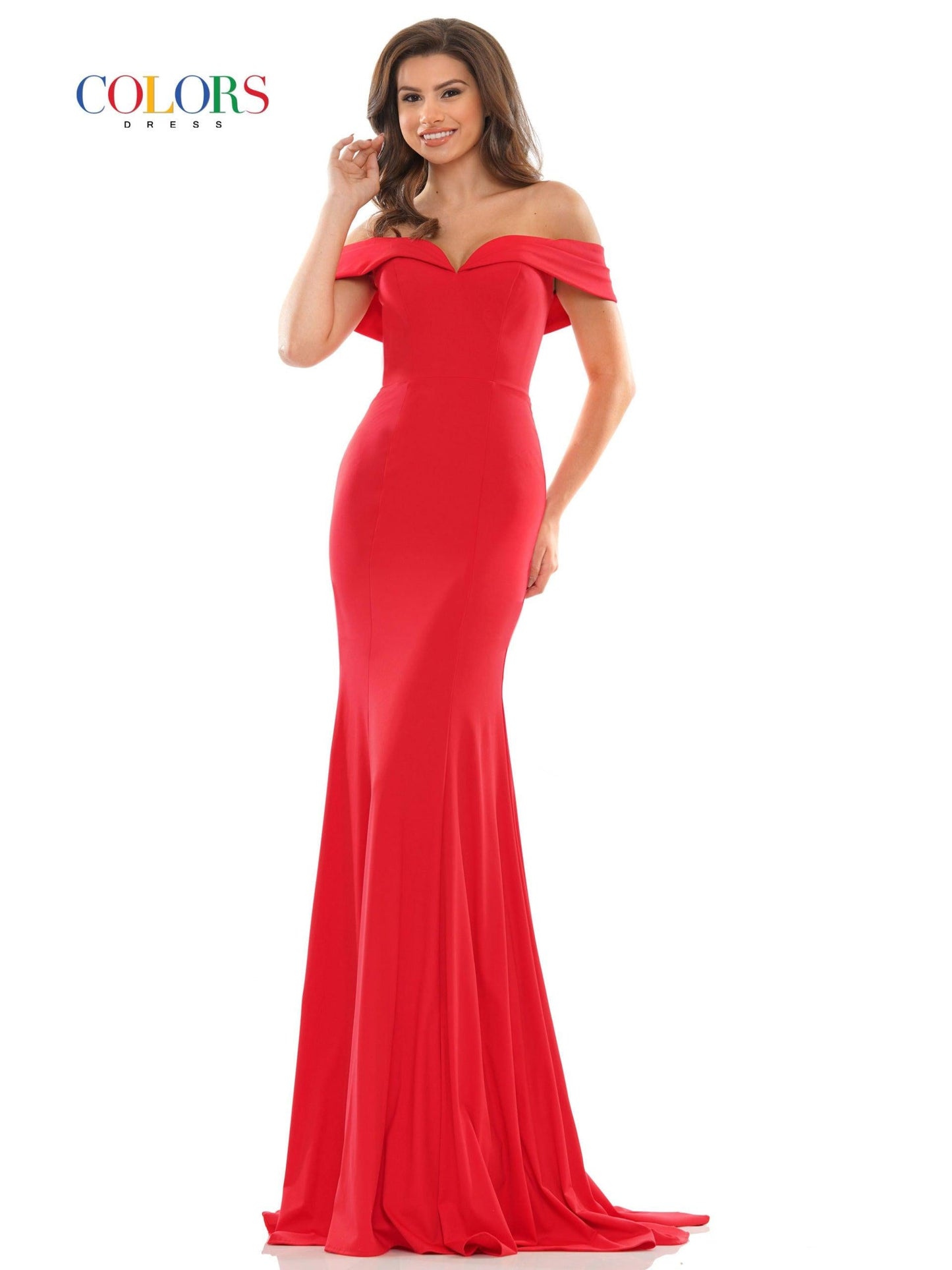 Colors Long Off Shoulder Fitted Prom Dress 2692 - The Dress Outlet