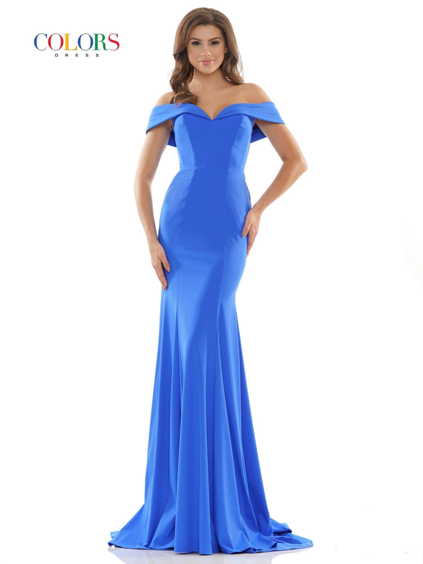 Colors Long Off Shoulder Fitted Prom Dress 2692 - The Dress Outlet