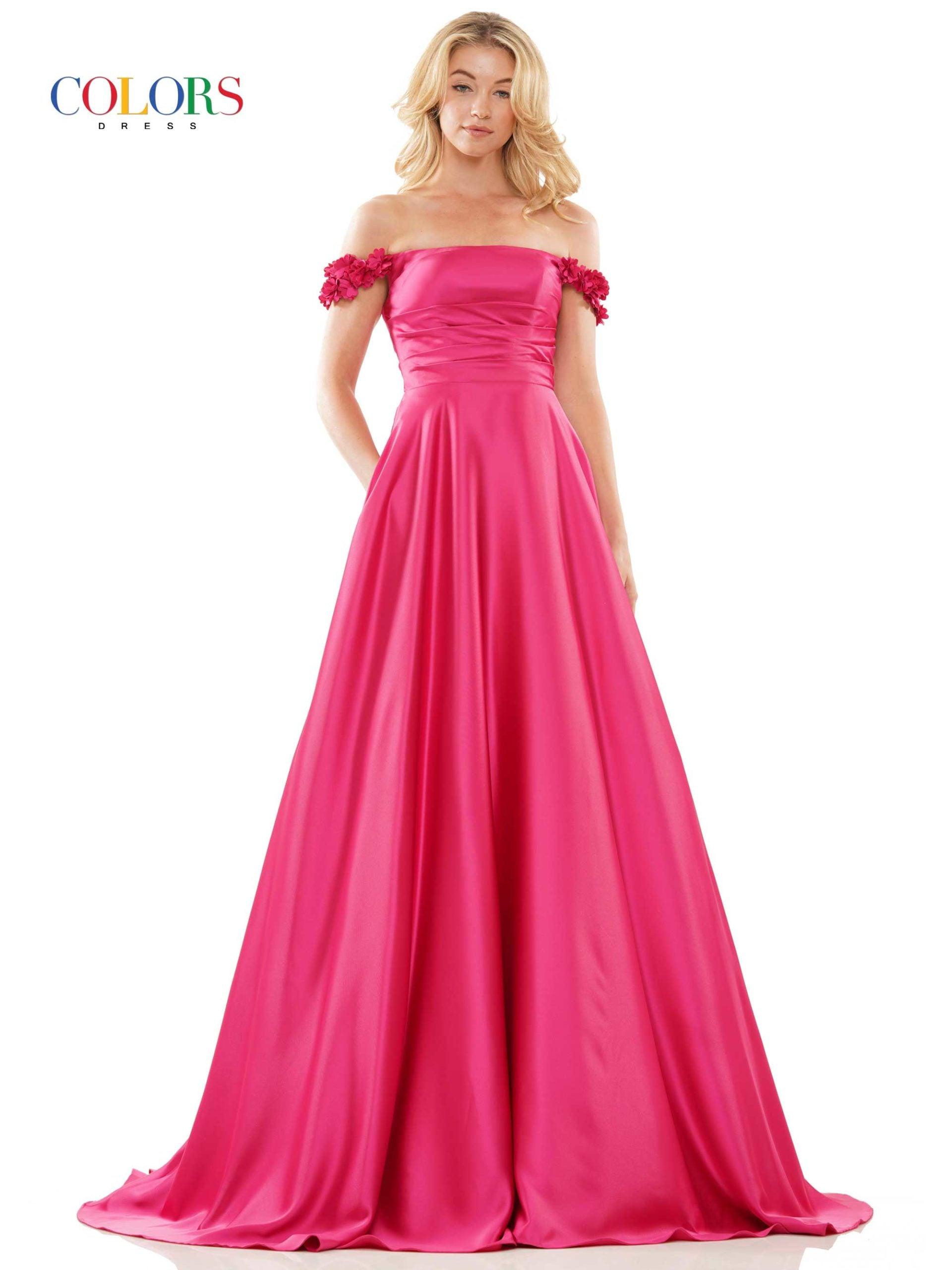Fuchsia Colors 2861 Colors Long Off Shoulder Formal Dress - Formal ...