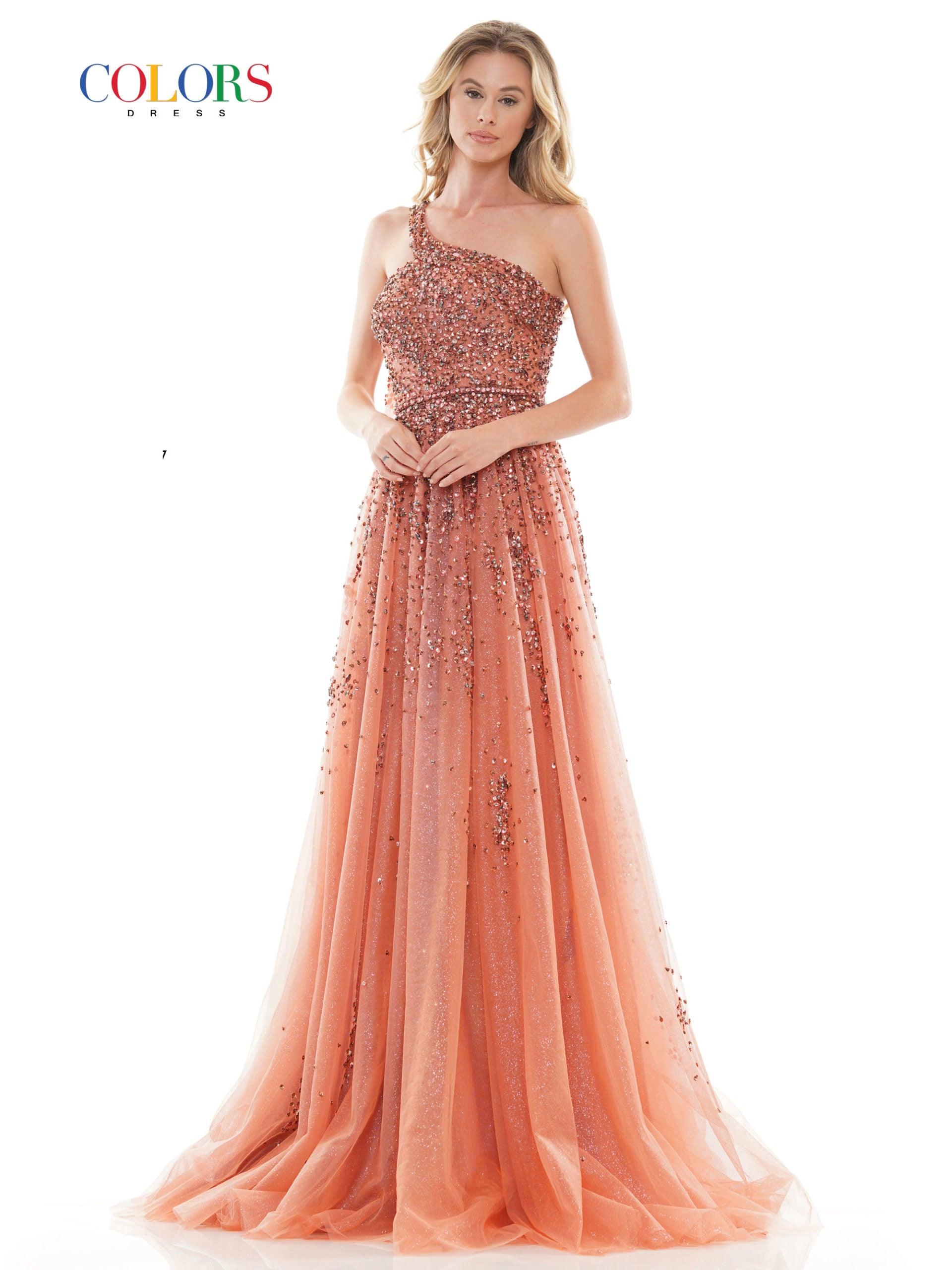 Colors 2731 Colors Long One Shoulder Beaded Prom Dress